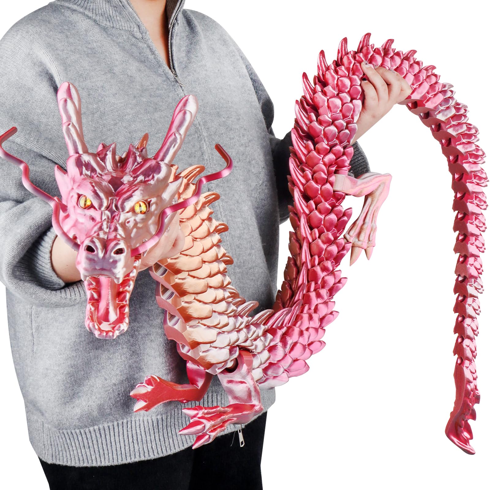 Crystal Dragon Figure 82 Inch XXL, Articulated Flexible Dragon Toy, 3D Printed Collectible Fantasy Gift