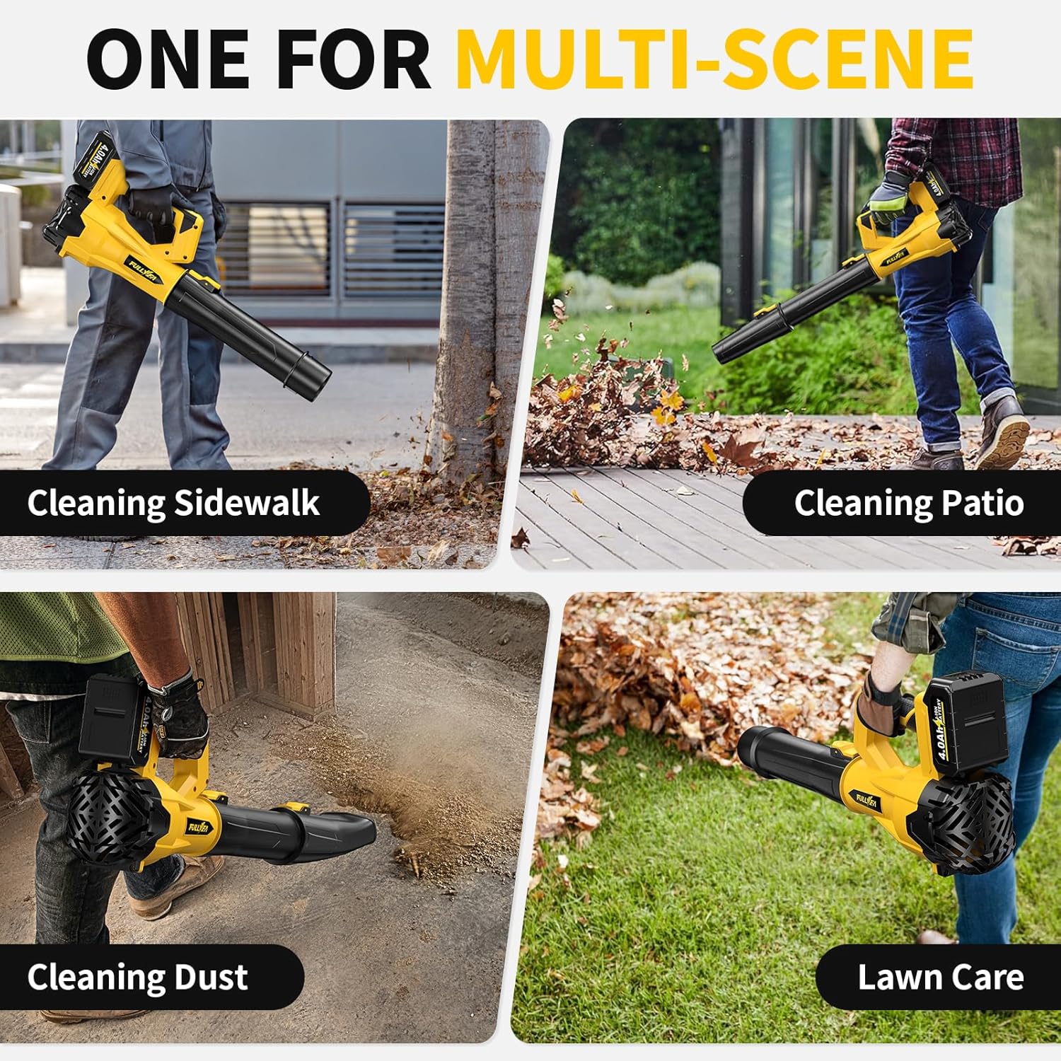 Cordless Leaf Blower, 150 MPH/500 CFM, 6 Speed Modes, Electric Leaf Blowers with 2 x 4.0Ah Batteries & Charger, Battery Powered Leaf Blower for Lawn Care, Patio, Yard, Garage Cleaning (Yellow)