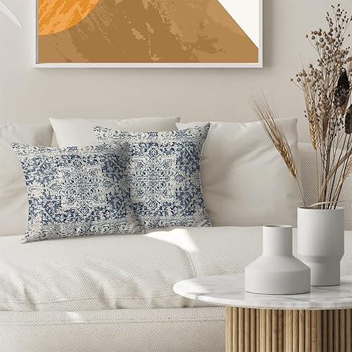 Miniatura 3 de Juego de 2 fundas de almohada bohemias de 18 x 18 pulgadas, diseño étnico, bohemio, decorativas, de lino, patrón de alfombra de lino, fundas de