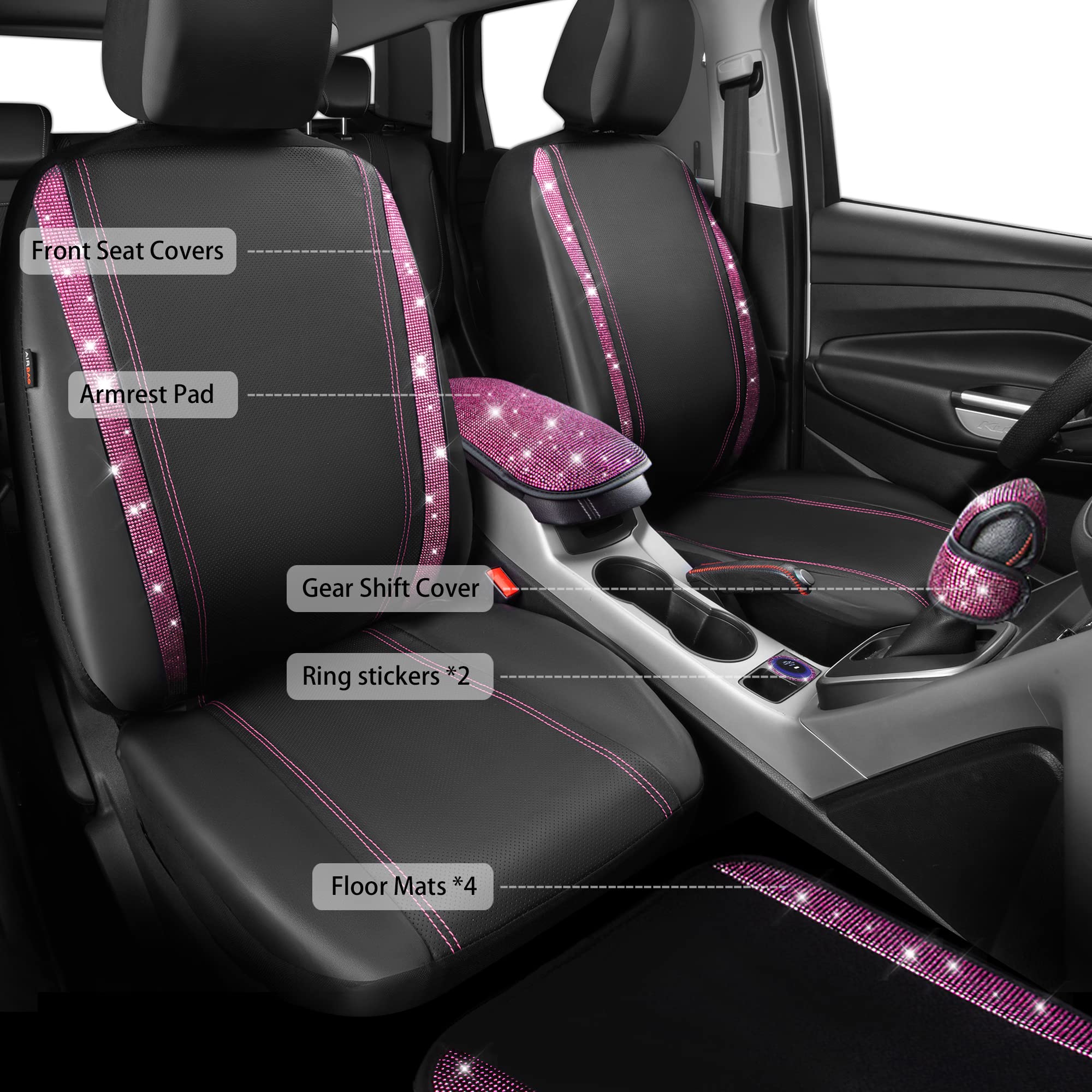 CAR PASS Coprisedili Auto In Pelle Impermeabile, Bling Diamante Lucido