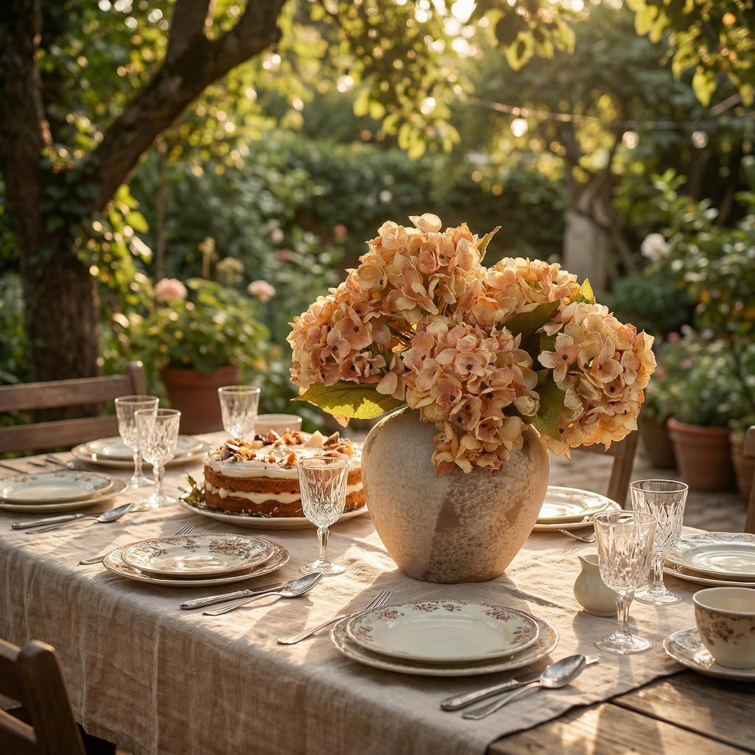 TOPIA Silk Fall Flowers Artificial Dried Hydrangea Artificial Fall Bouquet Fake Dried Flowers for Home Decor(6 PCS) (Autumn Yellow) - Image 4