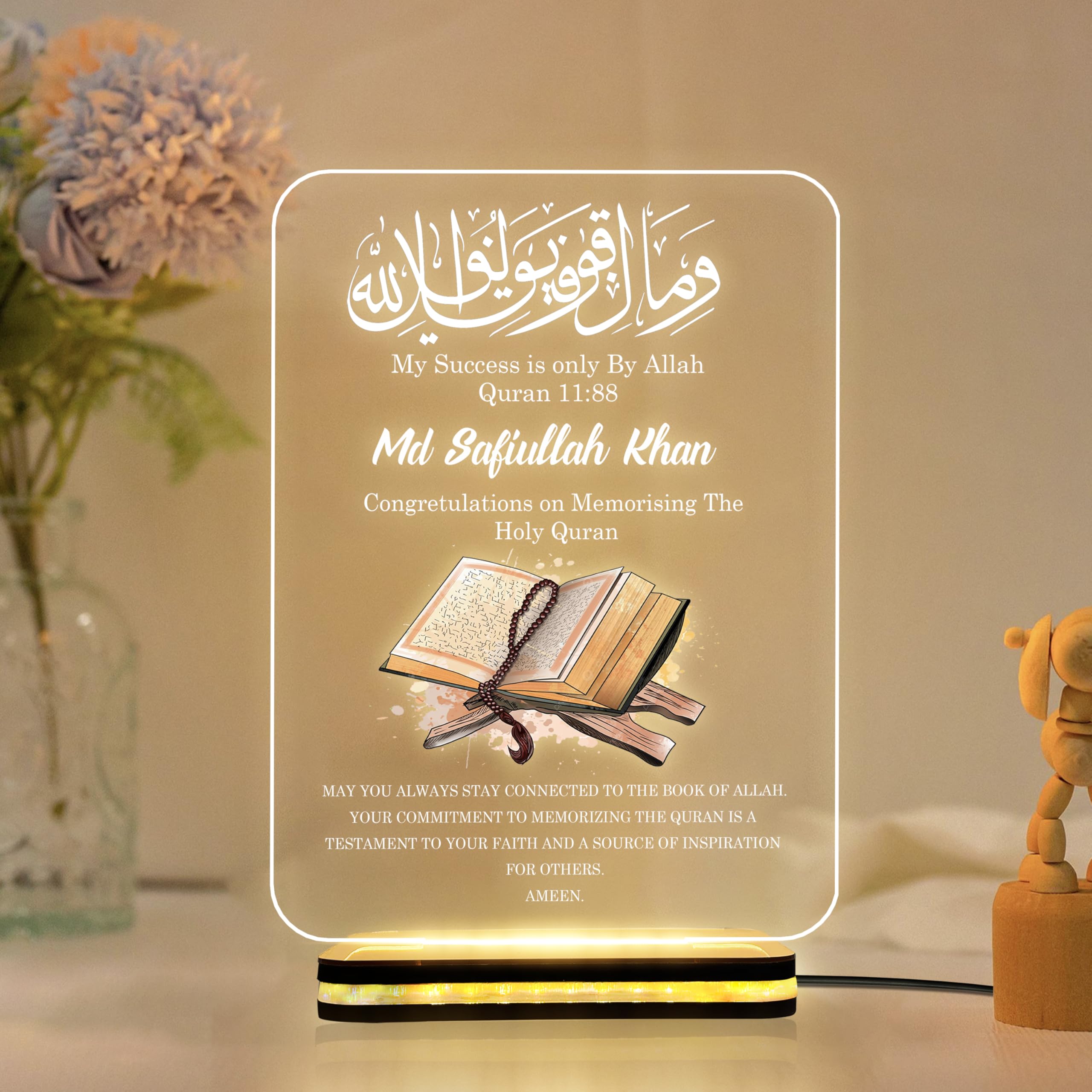 Personalized Quran Completion Acrylic LED Lamp | Islamic Graduation Award with Arabic Calligraphy | Hafiz Islamic Gifts, Hifz Quran, Aalimah Islamic Graduation, Home Décor (6x8 Inch) (D-010)-image-48