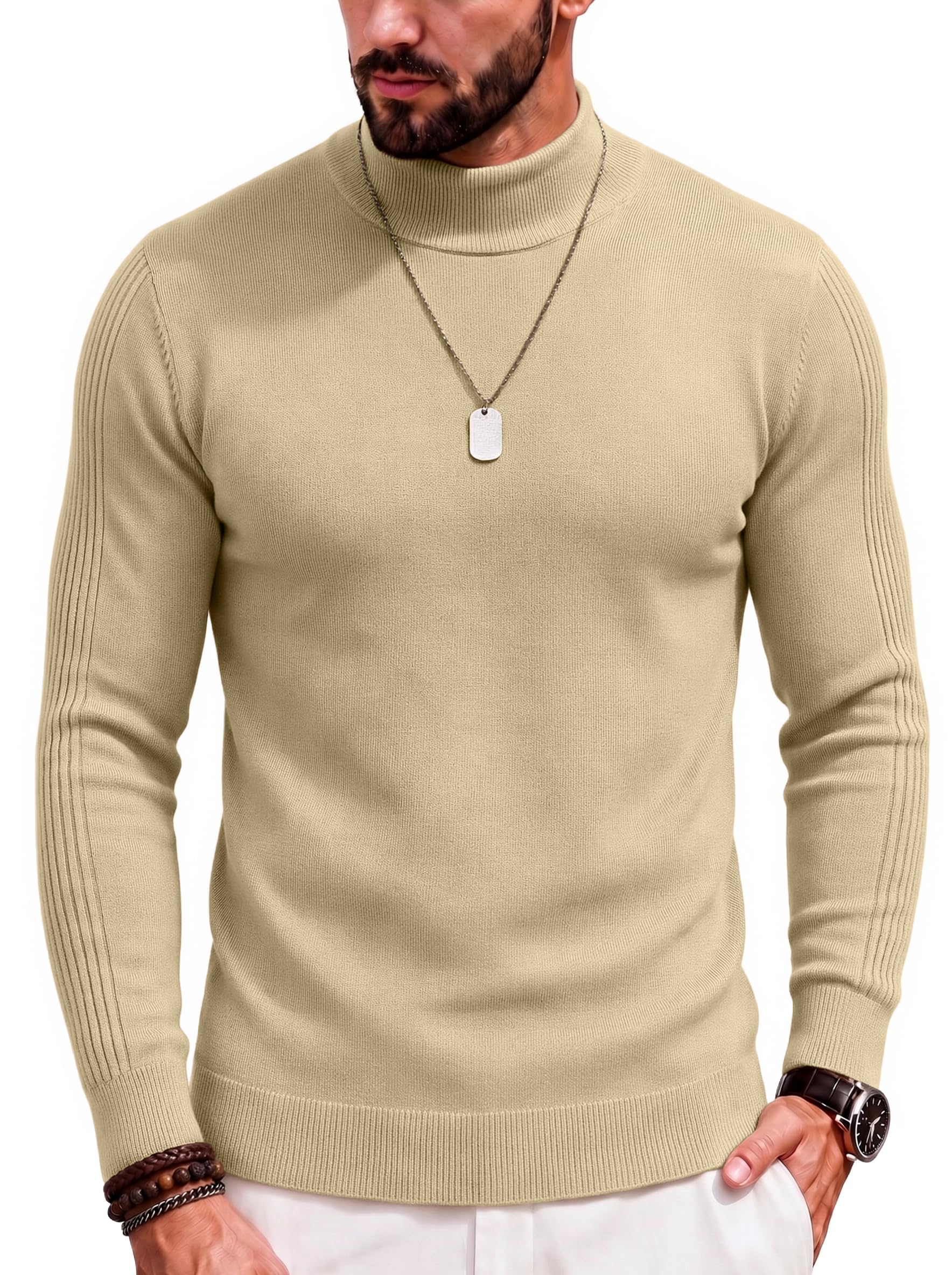 COOFANDY Mens Mock Turtleneck Slim Fit Pullover Sweater Casual Basic Knitted Thermal Sweaters