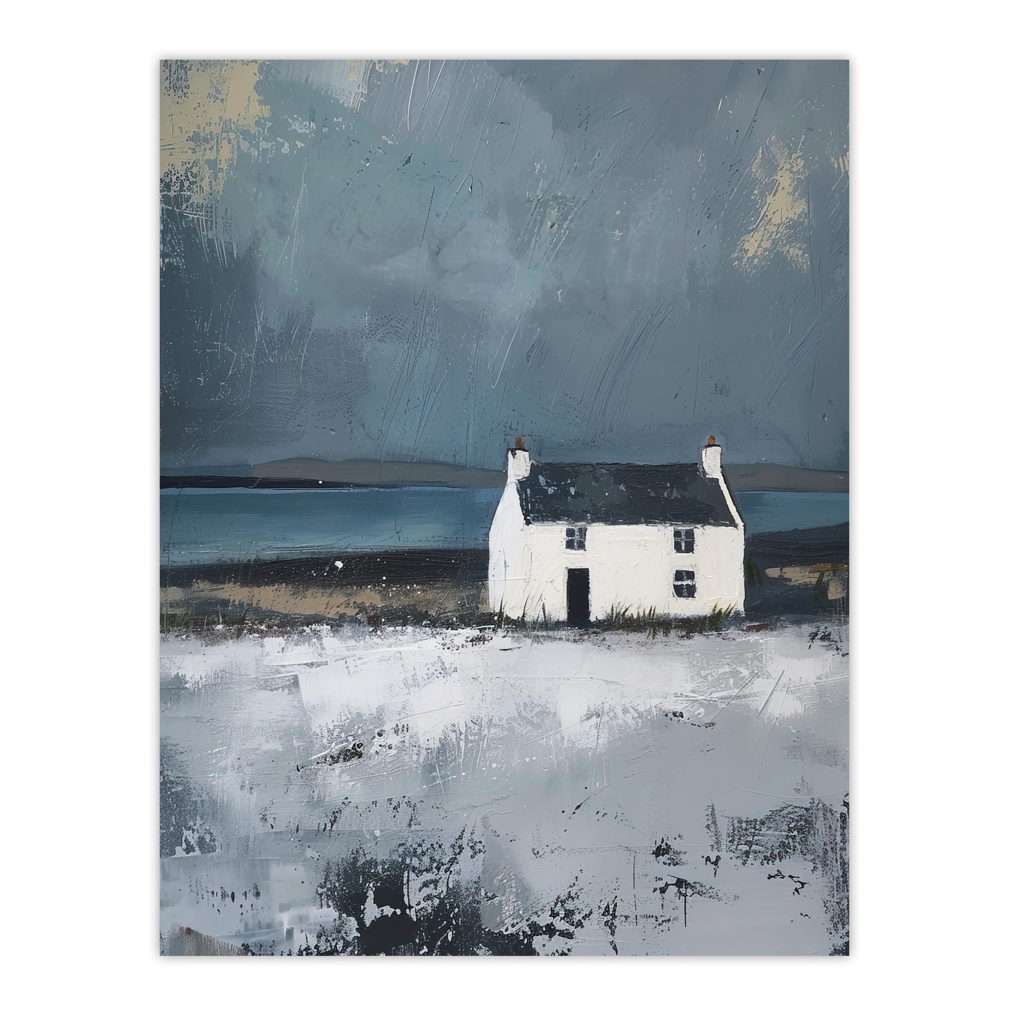 Artery8 Scottish Lochside Farmhouse Oil Painting Shore Living Room Extra Large XL Wall Art Poster Print