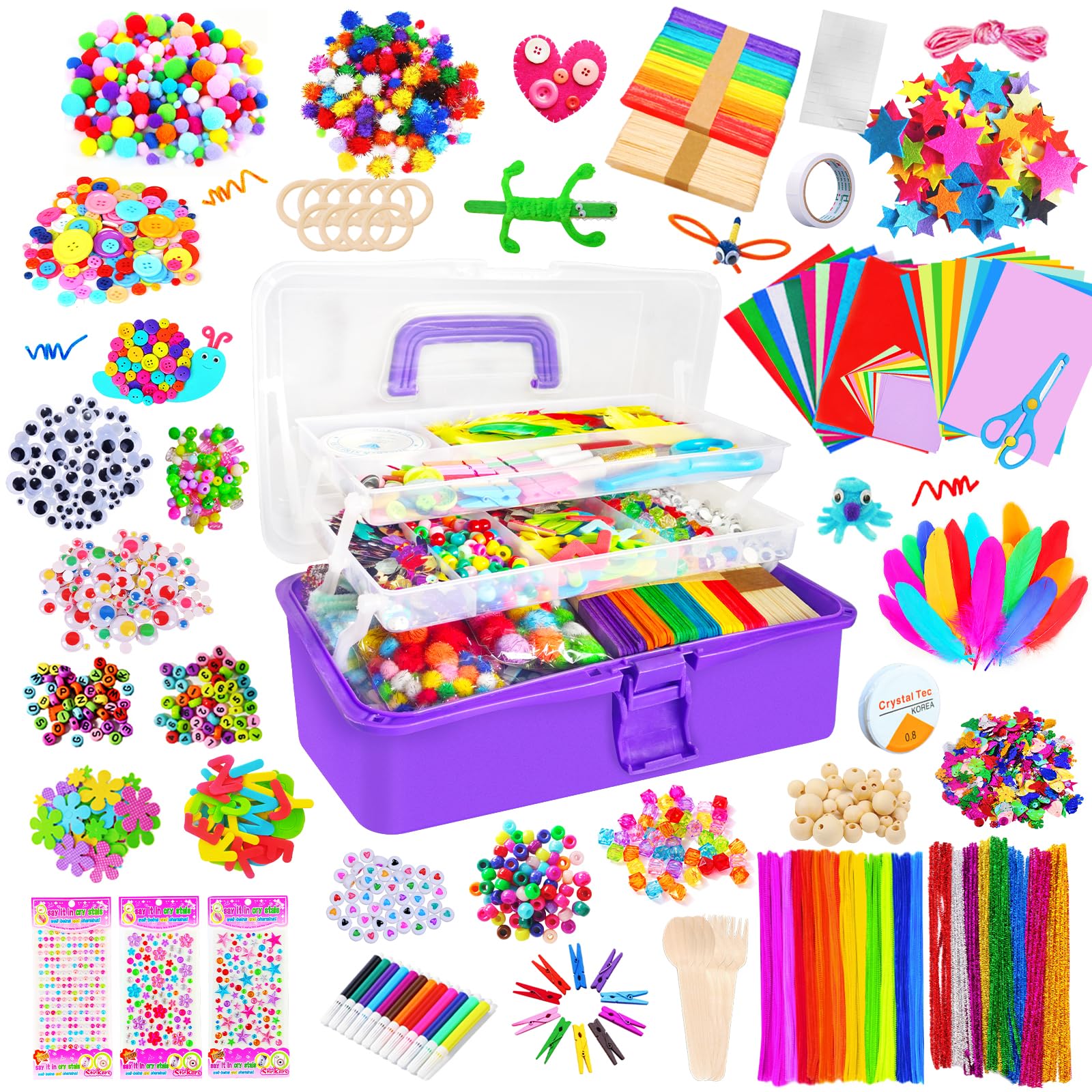 Grehge rts and Crafts Supplies for Kids Girls Ultimate Crafting Supply Set in Portable 3 Layered Plastic Art Box All in One for Craft DIY Art Supplies