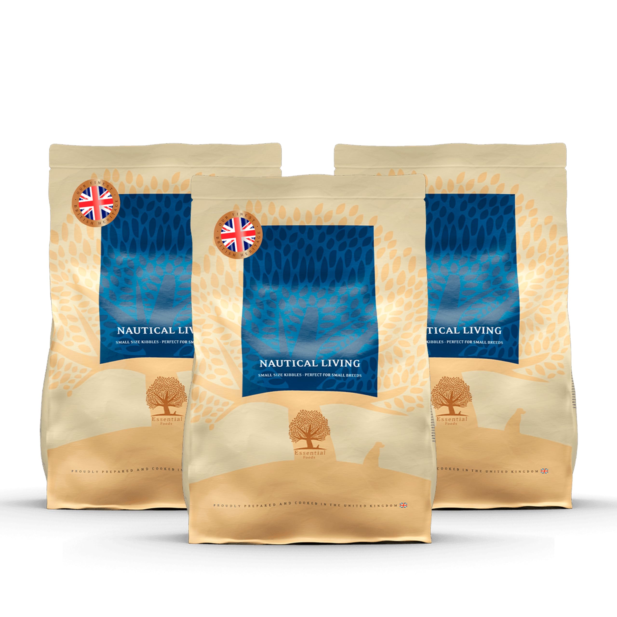 Essential Nautical Living 3X 2,5 kg | Lachs, Forelle & Kabeljau | Getreidefrei Hundefutter für kleine Hunde | hoher Fischanteil mit natürlichem Gehalt an Omega-3-Fettsäuren | nach dem BOF-Prinzip