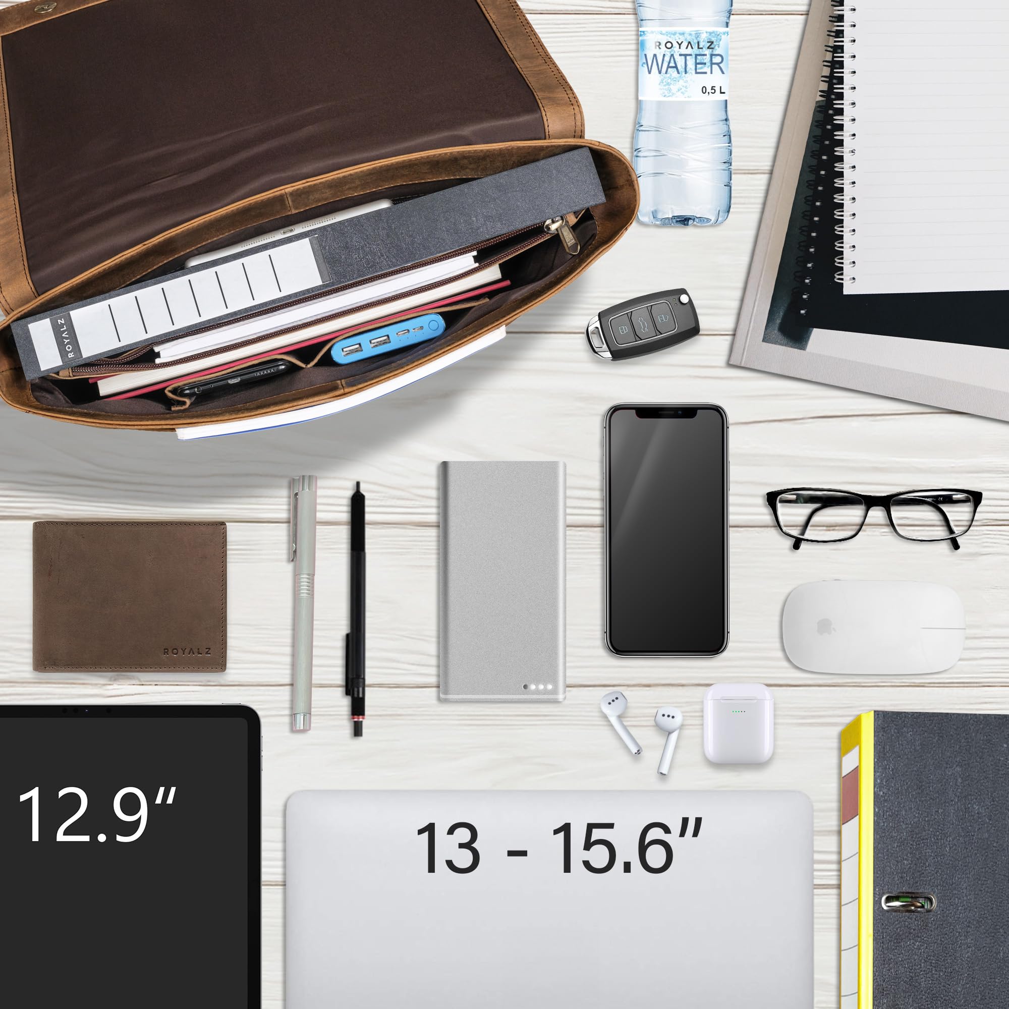 ROYALZ "New Jersey Borsa Porta PC 13-15.6 pollici Uomo Pelle a tracolla – Cartella Ventiquattrore in Vera Pelle – Grande Borsa Portadocumenti Uomi