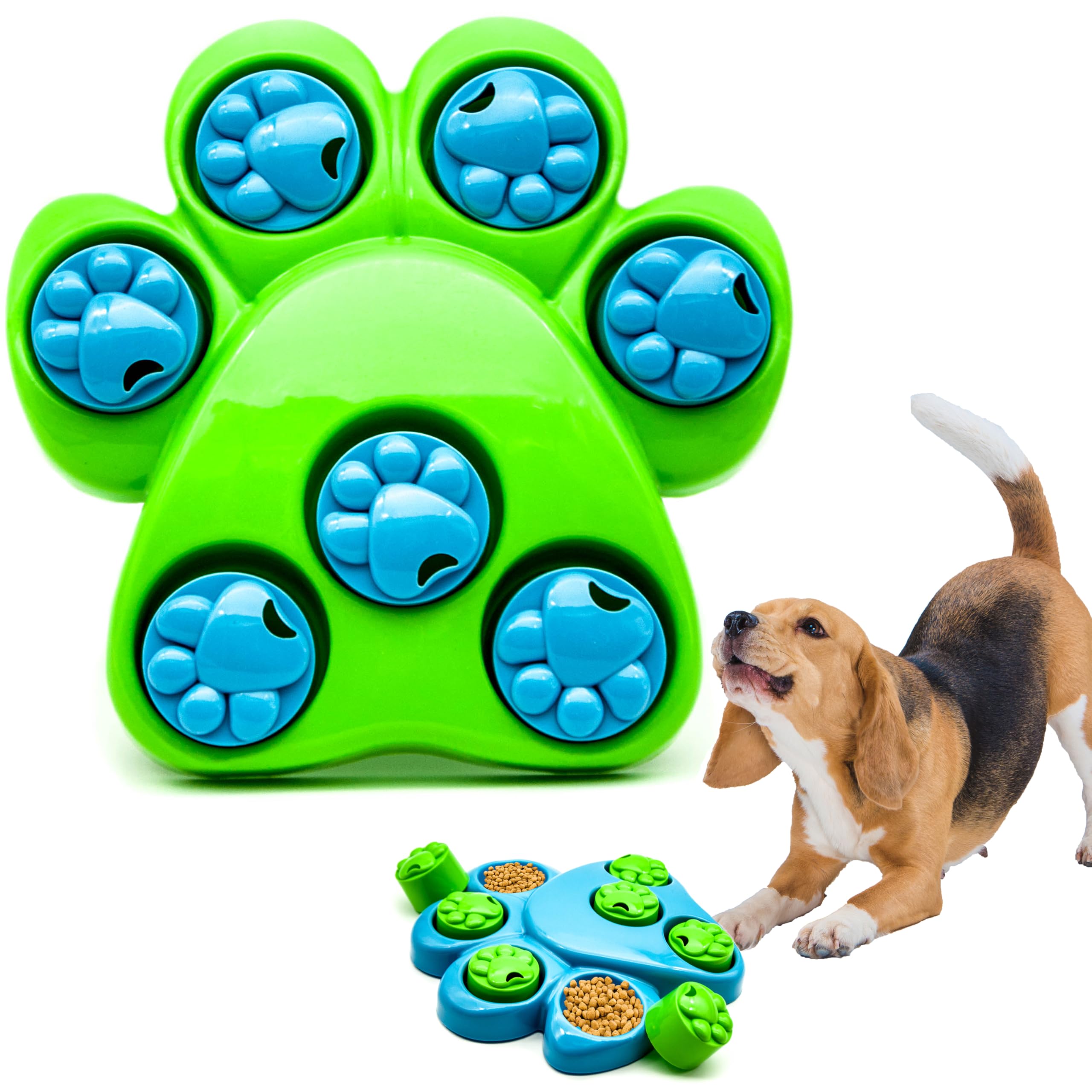 Petopedia Dog Puzzle Toy – PAW shape Feeder for Dogs – Interactive Toys for Boredom, Treat Dispensing, Hide, Seek, Training Enrichment, Slow Feeding, Gifts (Green, Paws)
