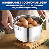 Vista 6 de TeamFar Olla de 5 cuartos, olla de acero inoxidable con parte inferior de tres capas, olla para cocinar sopa y pasta, con tapa para estufas de gas