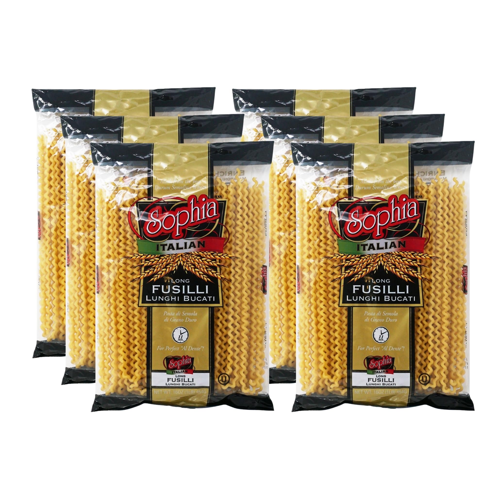 Sophia Long Fusilli Pasta – Authentic Italian Fusilli Lunghi, 6-Pack | 12-Inch Giant Spiral Pasta Noodles | Long Fusilli Col Buco Imported from Italy | Gourmet Pasta for Sauces & Italian Recipes