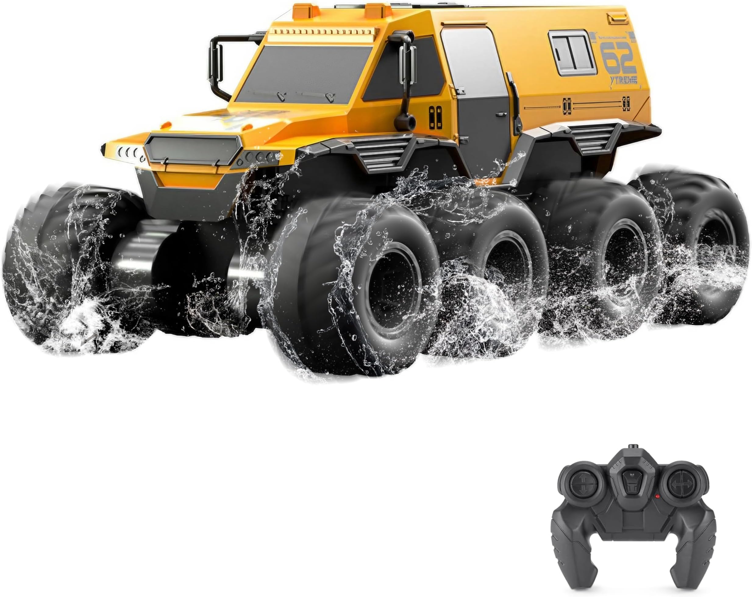 Amphibious Remote Control Car, 8WD RC Cars, 2.4GHz Remote Control Boat, Waterproof Off Road RC Monster Truck, All Terrains Electric Armored Vehicle Crawler for Adults (Yellow)