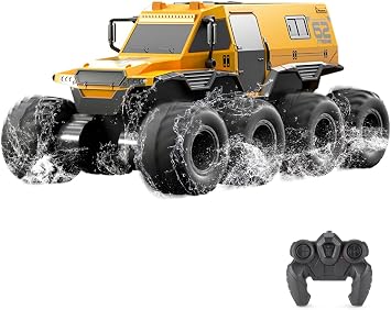 GoolRC Amphibious Remote Control Car, 8WD RC Cars, 2.4GHz Remote Control Boat, Waterproof Off Road RC Monster Truck, All Terrains Electric Armored Vehicle Crawler for Adults Yellow
