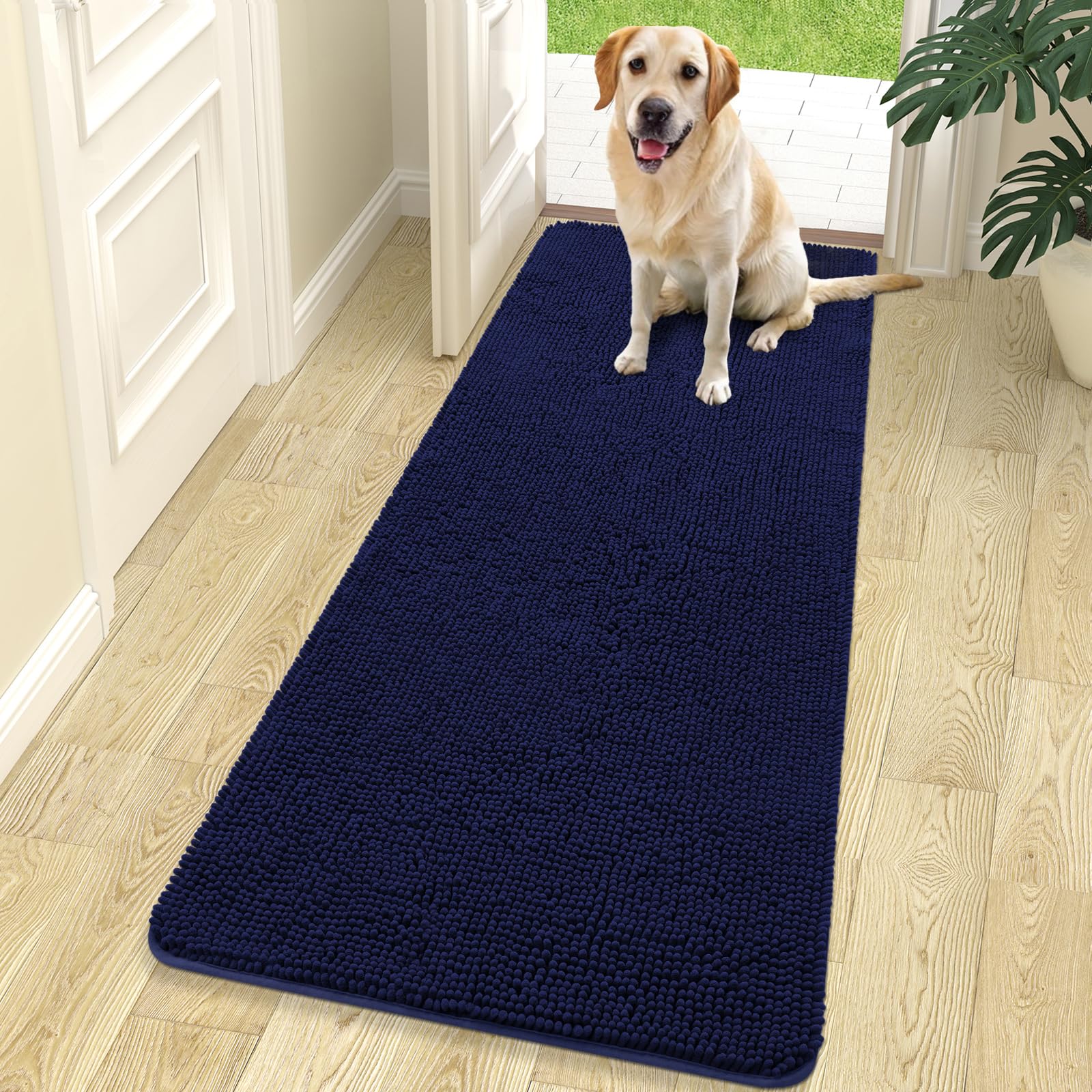 OLANLY Dog Door Mat for Muddy Paws 70x24, Absorbs Moisture and Dirt, Absorbent Non-Slip Washable Doormat, Quick Dry Chenille Mud Mat for Dogs, Entry