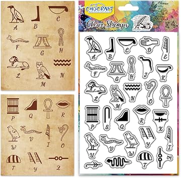 CHGCRAFT Egyptian Alphabet Symbols Clear Stamps 26 Letter Transparent Stamps Silicone Clear Stamp Seals for Carding Making DIY Scrapbooking Photo Album Decoration, 4.3x6.3 inch