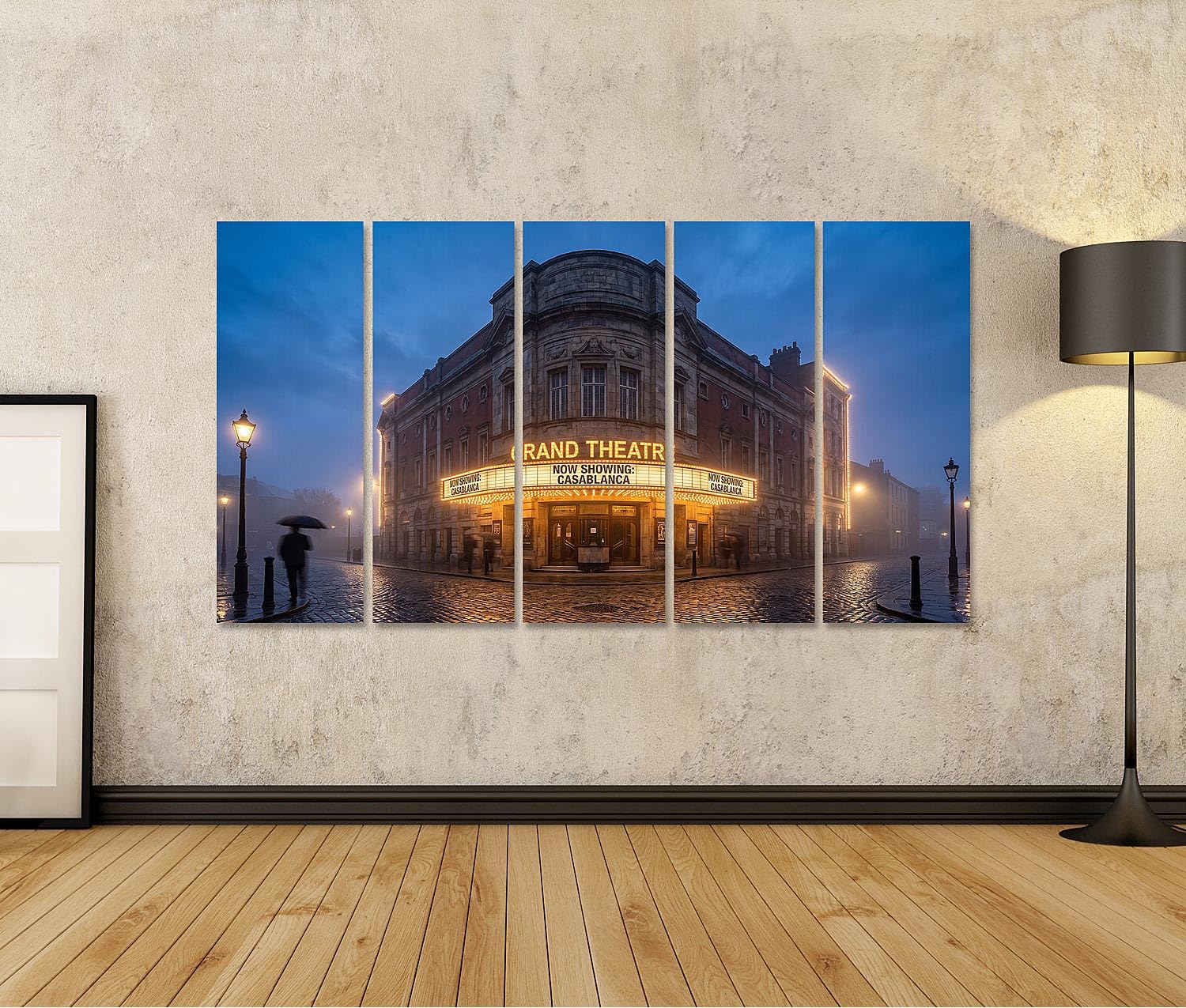 islandburner Bild auf Leinwand Nostalgische Kino-Fassade Wandbild Wohnzimmer Für Film-Liebhaber - 5-teilig XXL