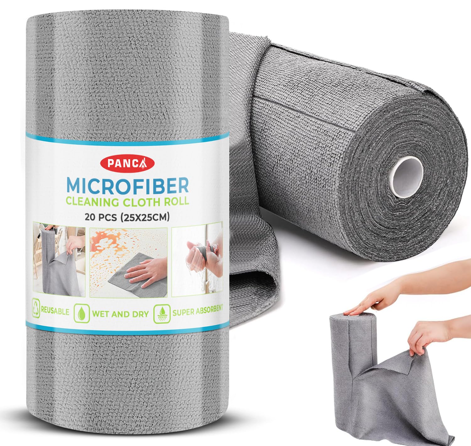 PANCA Microfiber Cleaning Cloth Roll 25x25 cm Reusable Tear-Away Towels | Super Absorbent Lint Free Cleaning Rags for Kitchen, Car & Home Use (20 Cloths)-image-45