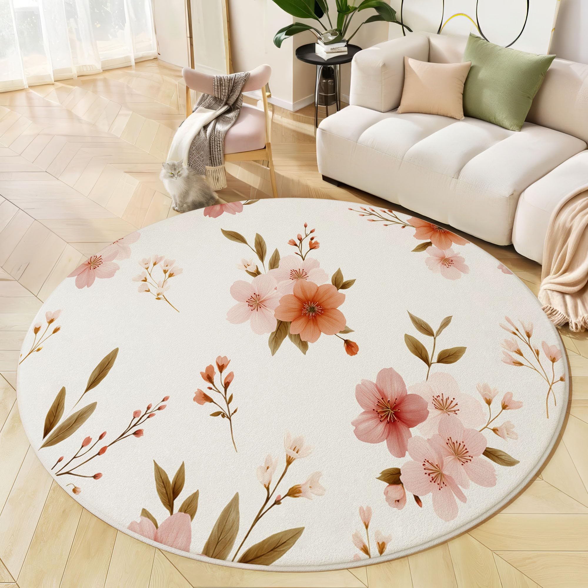 Tapis rond salon fleurs de pêcher idéal pour sublimer une chambre ou un bureau