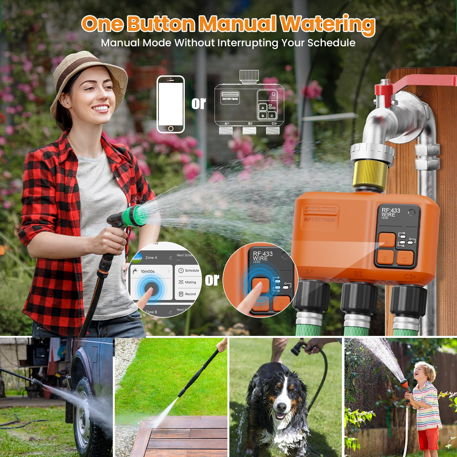 Timer intelligente WiFi a 3 zone, timer dell'acqua WiFi per tubo da giardino con portata di 984 m, app e telecomando, compatibile con Alexa e Google Voice, ritardo pioggia, sistema di irrigazione