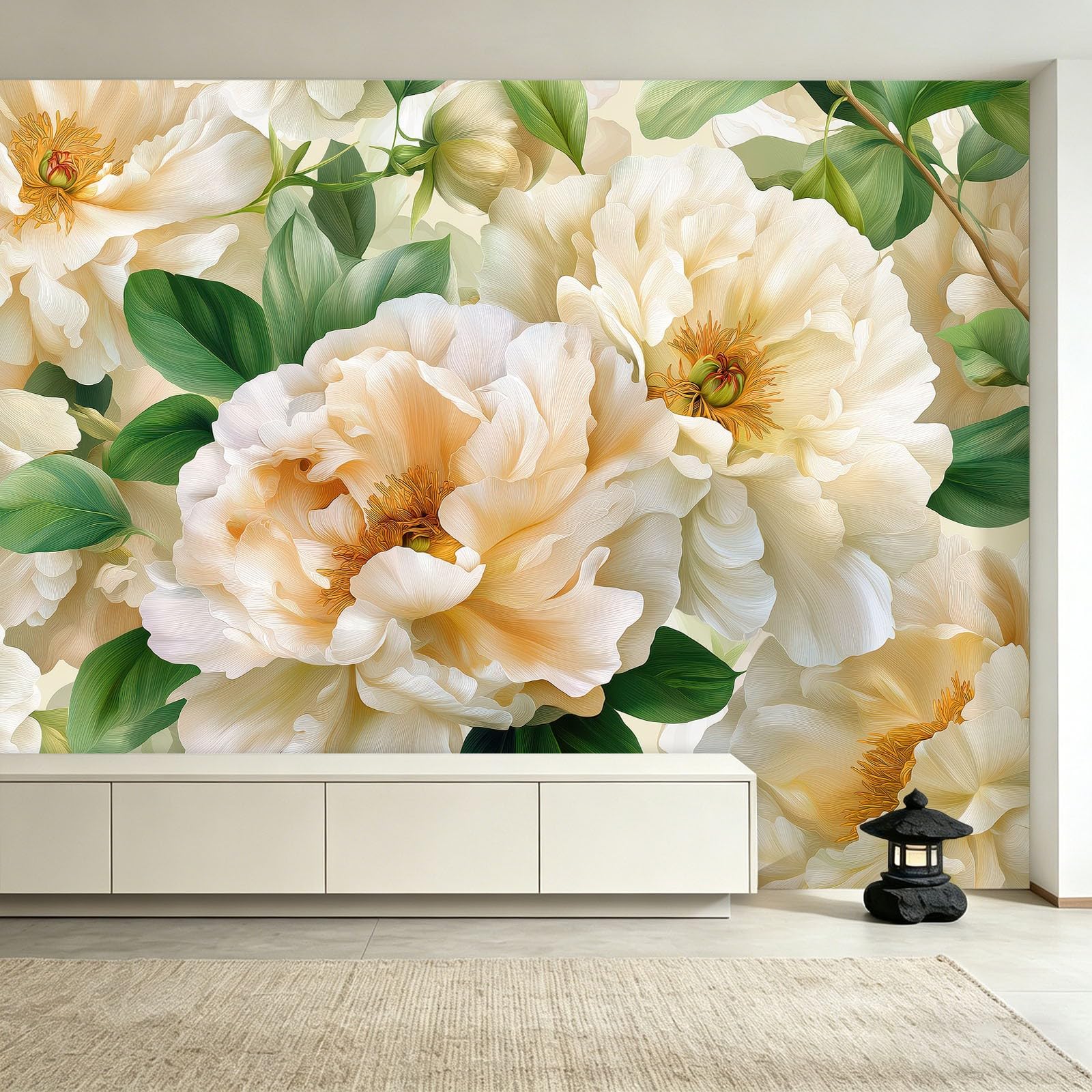 Générique Piwonia zielona tapeta 350 x 256 cm ogromny plakat ścienny 3D, elegancka fototapeta w stylu vintage, tapeta z włókniny freskowej do salonu, sypialni i kuchni