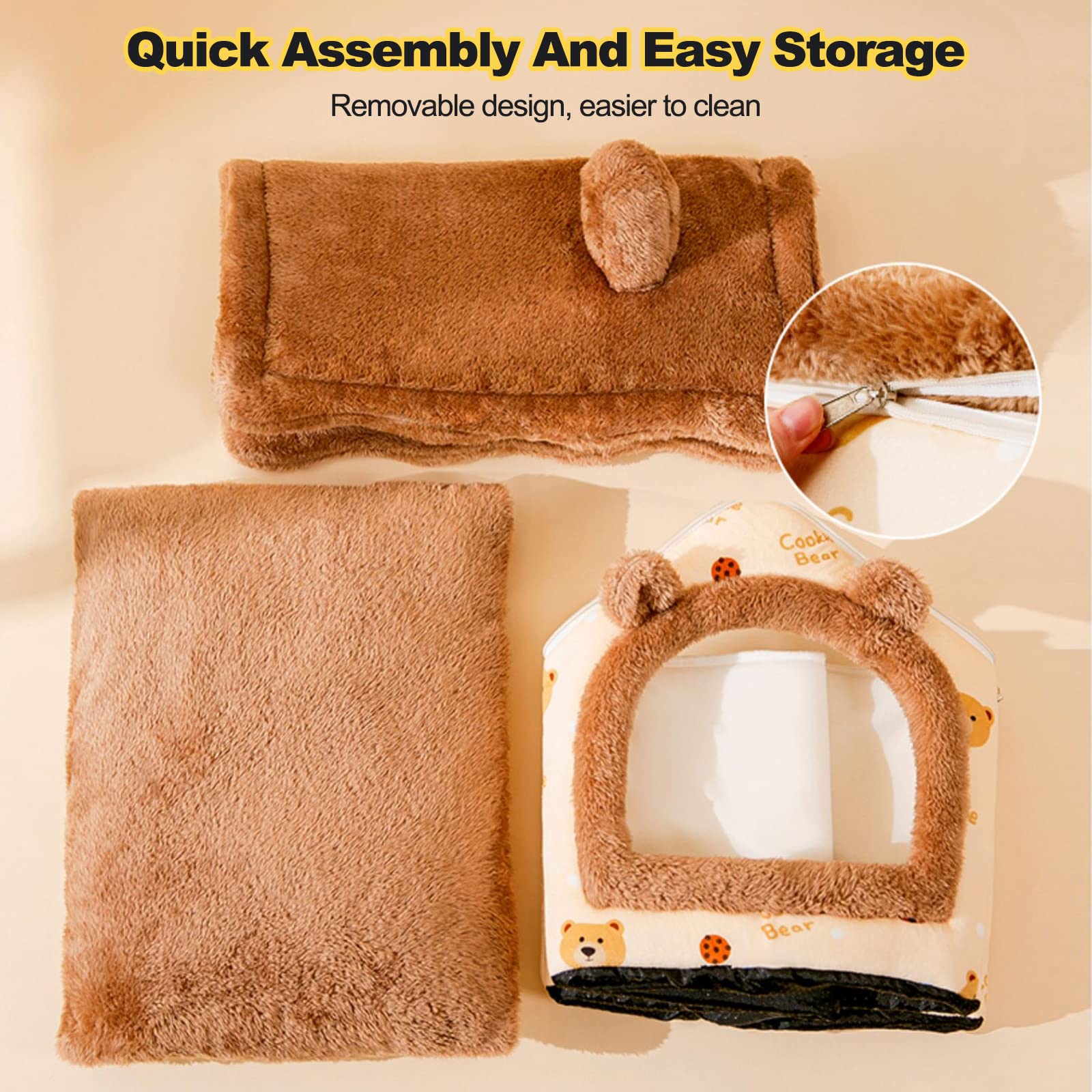 Galatée Cama De Cueva De Gato, Cama Lavable para Perros, Iglú De Felpa Cálida y Acogedora para Gatos, Casa para Mascotas Plegable, Cama para Mascotas con Fondo Antideslizante(S, Oso Pardo Oscuro) — view 7