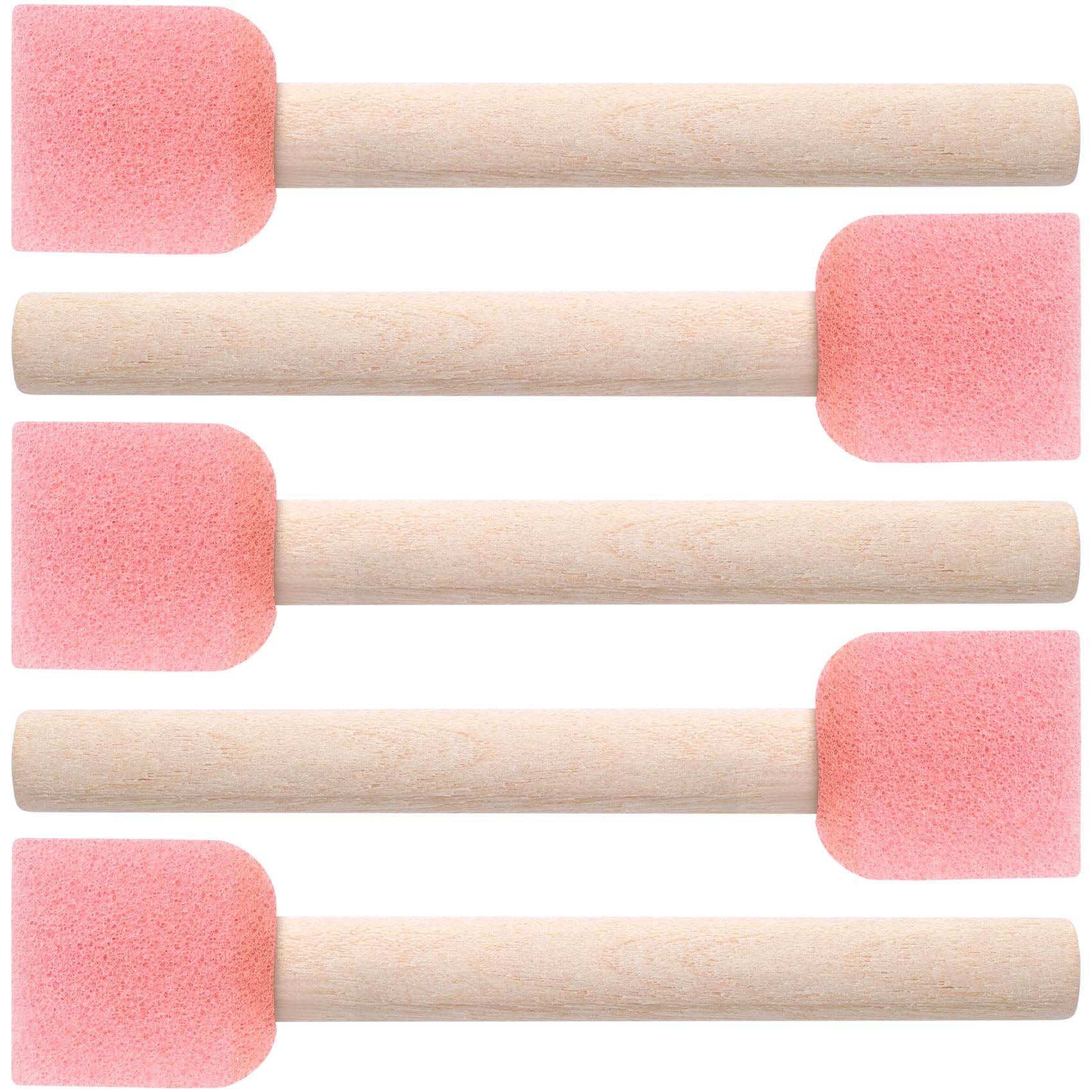 5 Pcs 0.7" Foam Paint Brushes, Wood Handle Sponge Brushes for Painting, Staining, Varnishes DIY Craft Projects Electronic Cleaning -Pink