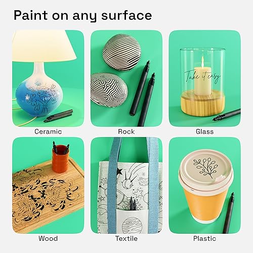Miniatura 2 de ARTISTRO 2 bolígrafos de pintura acrílica negra para pintura de roca, cerámica, madera, vidrio, metal, plástico, 0.028 in, punta extrafina, ideales