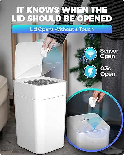 Miniatura 4 de Airvention Bote de basura blanco sin contacto con sensor de movimiento, armario de basura de 4 galones, autosellado y autoembolsado, cubo de basura