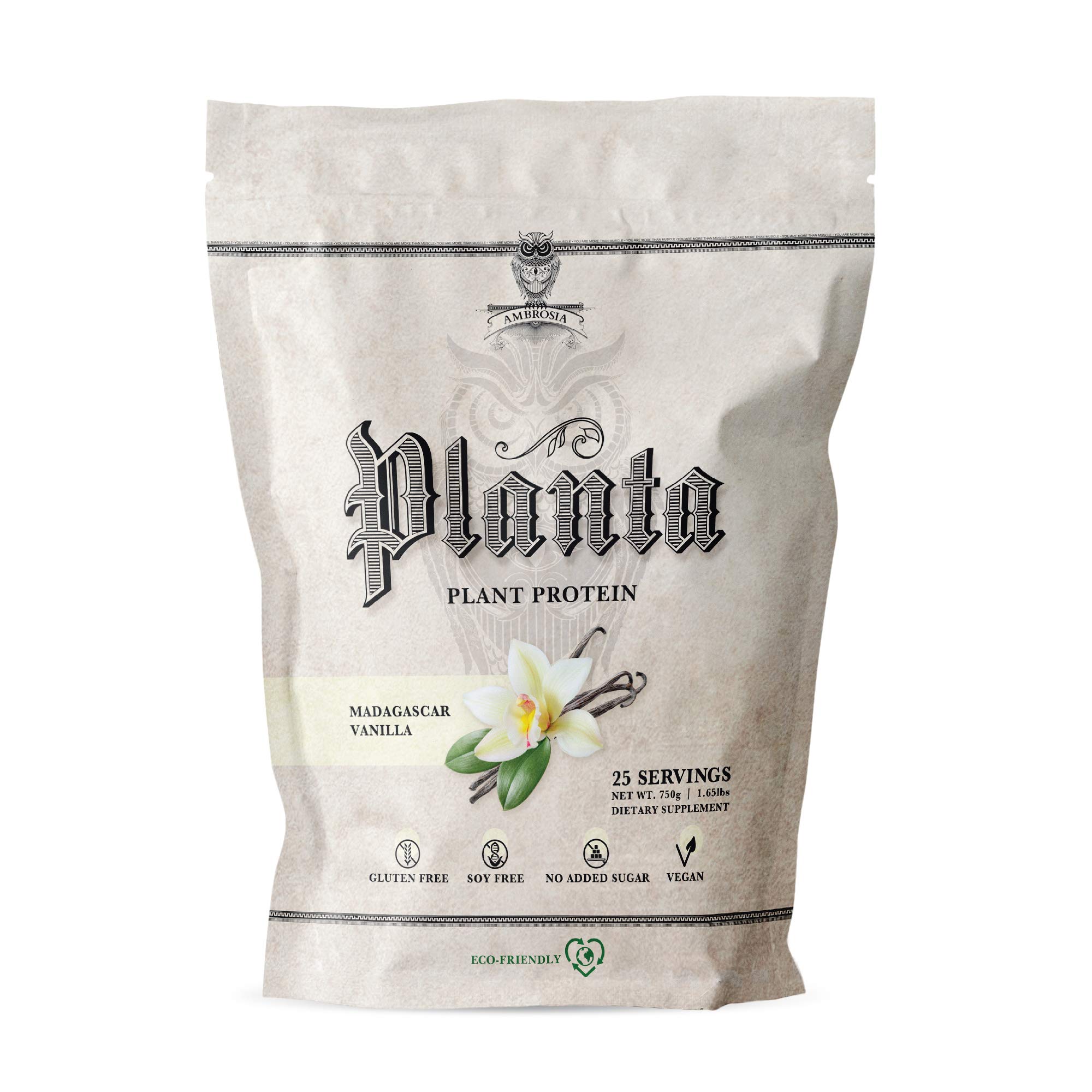 Ambrosia Planta - Proteína vegetal orgánica premium | Apto para veganos y keto | Sabores gourmet sin hinchazón ni malestar estomacal | Sin gluten ni soja | Sin azúcar añadido | 25 porciones | Vainilla