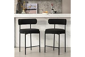 24" Boucle Counter Stools Set of 2, Black Bar Stools with Backs