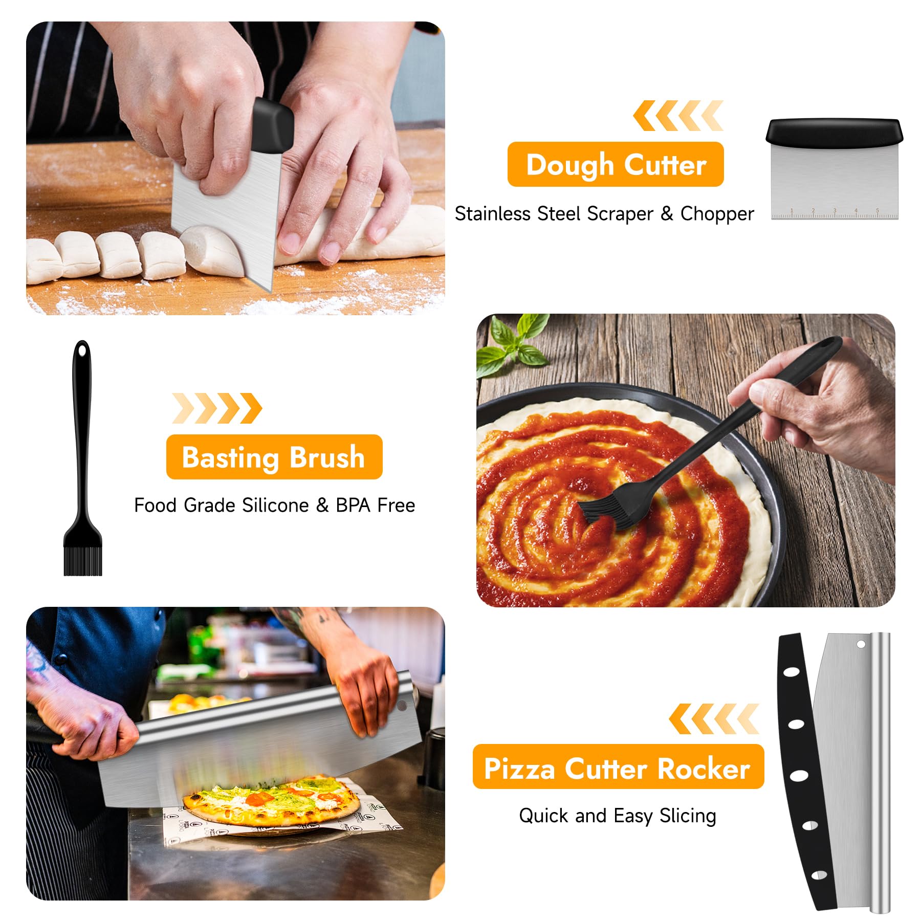 Nineigh Pizza Peel, 12" x 14" Pizza Spatula for Oven, Aluminum Pizza Paddle with Cutter Scraper Pastry Brush, Pizza Peels Oven Accessories for Baking Homemade Pizza Dough Bread