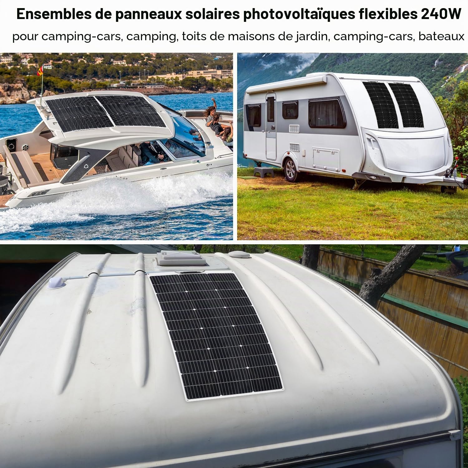 【Panneau Solaire Souple 120W Kit】DERUXI Panneau Solaire Flexible 12V 120W+Régulateur de Charge 30 A+4 Pcs Solaire Câble+6 Pcs Collier Serrage Inox, Panneau Solaires Set pour Camping-Car Bateau Balcon