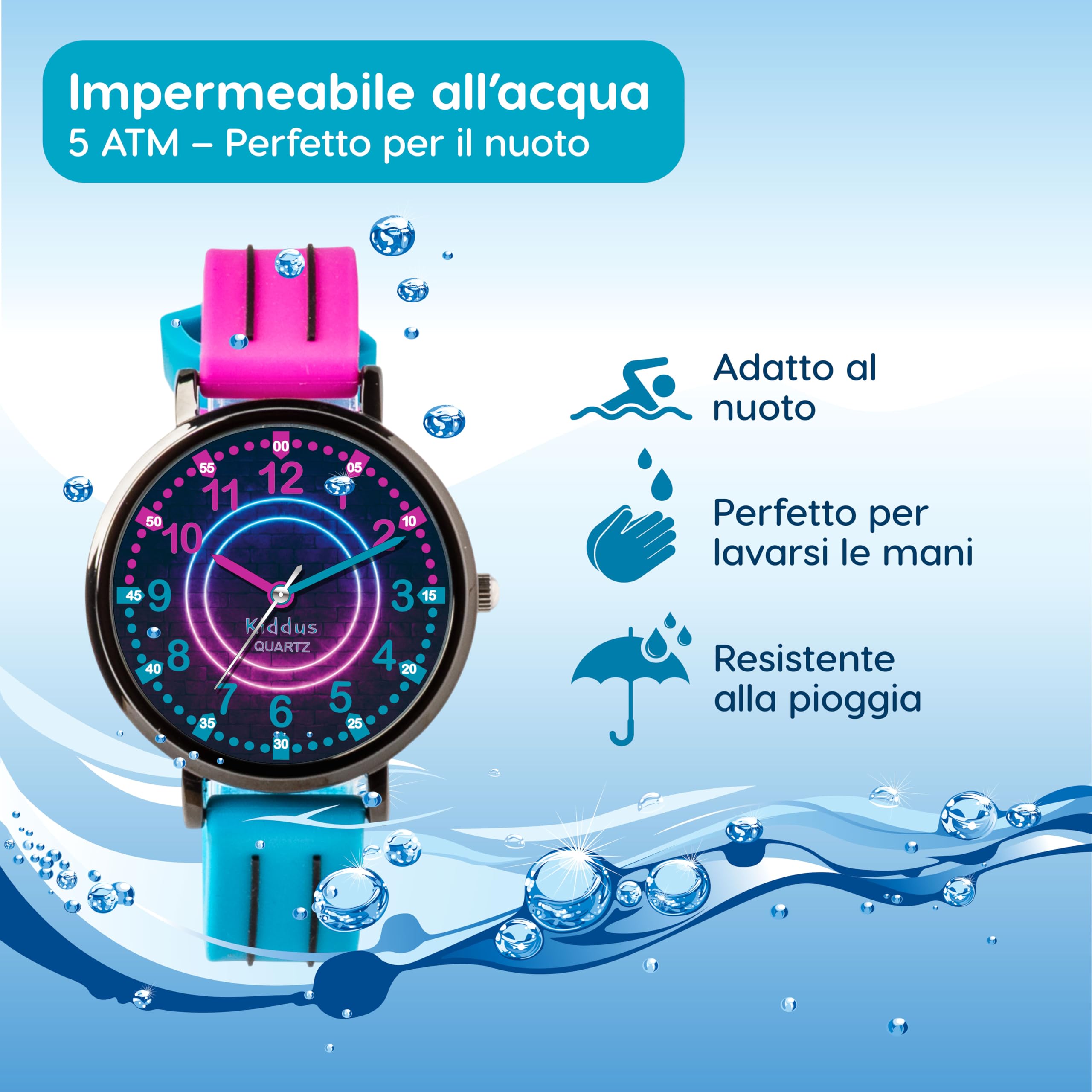 Kiddus Orologio Educativo per Bambini, Orologio da polso Analogico per Bambino e Bambina a partire da 5 Anni, Resistente all'acqua 5ATM, Primo Orologio per l'Infanzia, Regalo Bimbo Apprendimento