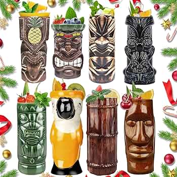 Amazon.com: LINALL Tiki Mugs Cocktail Set of 8 - Ceramic TIKI Mugs