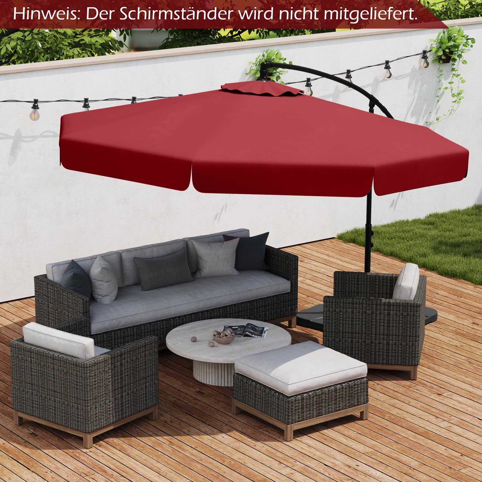 COSTWAY Sonnenschirm 300 cm, inkl. Schutzhülle, Ampelschirm mit Kurbel und Volant, Neigungswinkel verstellbar, Gartenschirm, Marktschirm, Terrassenschirm für Garten, Pool, Terrasse (Rot)