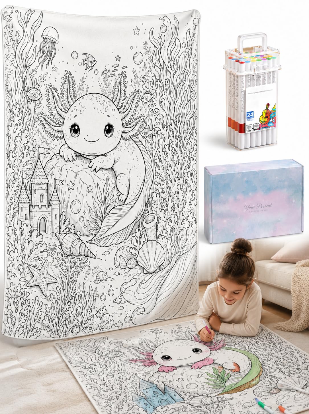 NUOBESTY Couverture de coloriage à faire soi-même avec 24 marqueurs de