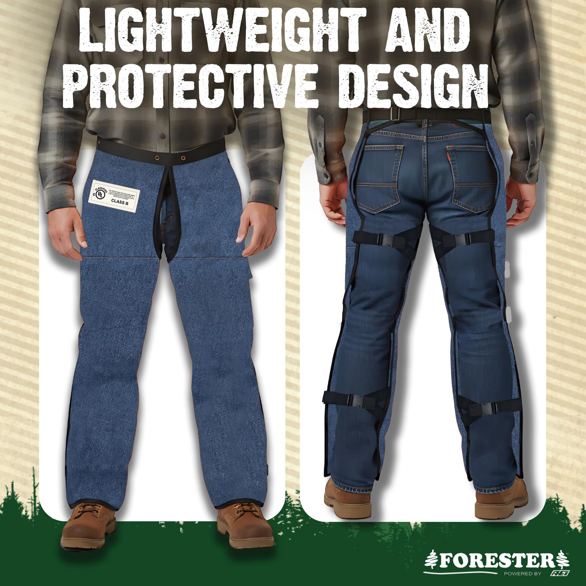 FORESTER Kettensägen-Chaps für Damen und Herren, Schürzen-Chaps mit Tasche und verstellbarer Taille, Kettensägen-Sicherheitsausrüstung
