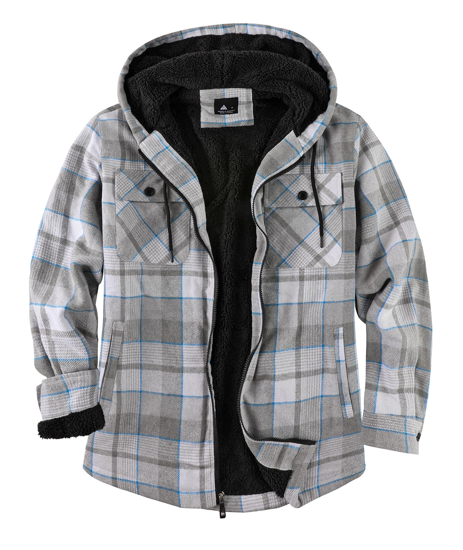JACKETOWN Herren Fleecejacke Flanell Hemdjacke mit Kapuze Übergangsjacke Warm Gefüttert Kariertes Holzfällerhemd Winterjacke mit Taschen Casual Outdoor Mantel für Herbst Winte