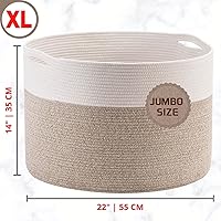 Vista 2 de MINTWOOD Design Canasta decorativa extra grande de 22 x 14 pulgadas de cuerda de algodón tejida para almacenamiento de mantas, cesta para la sala