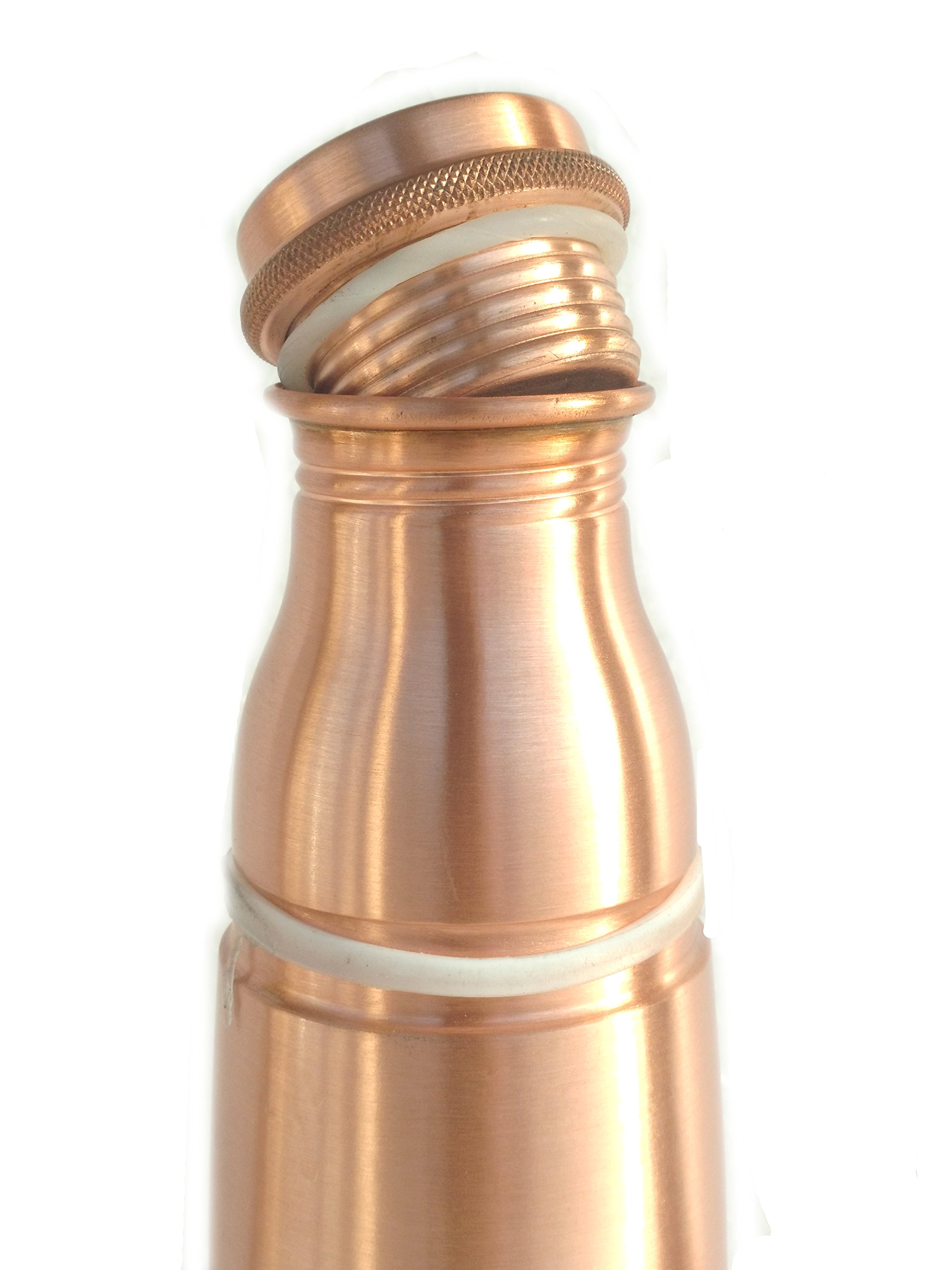 Botella de agua de cobre puro de 950 ml de capacidad con tapa de cristal de 200 ml de capacidad para yoga, sin articulación