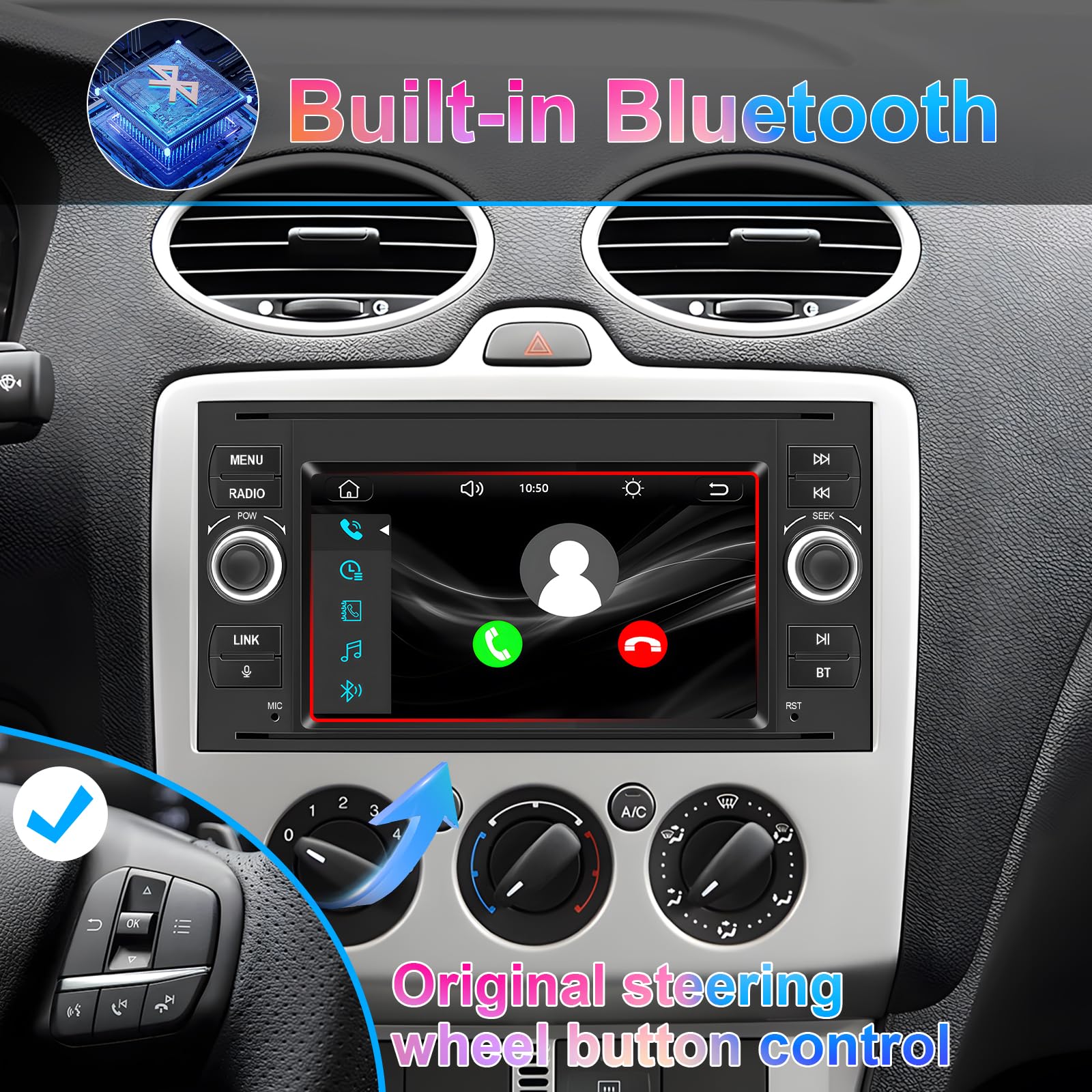 Autoradio, pour Ford Focus 2005-2008, Ford Fiesta 2006-2008, Ford Transit 2007-2012, et Ford Kuga 2008-2011. Prend en charge CarPlay sans fil/filaire, Android Auto. Radio prend en charge AM