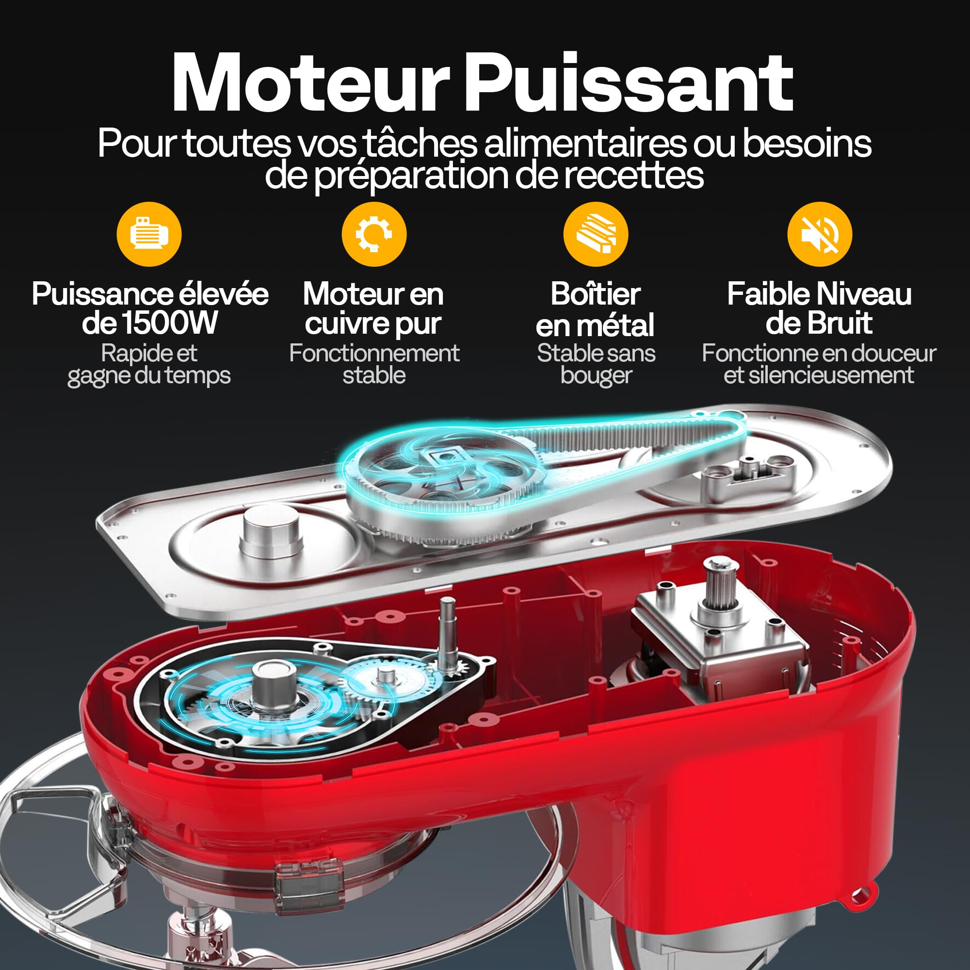 VIVOHOME Robot Pâtissier 1500W 5,7L 10 Vitesses avec Bol Inox | Batteur Sur Socle avec Crochet Pétrisseur Fouet et Bol Acier Inoxydable pour Pâtes Gâteaux Desserts