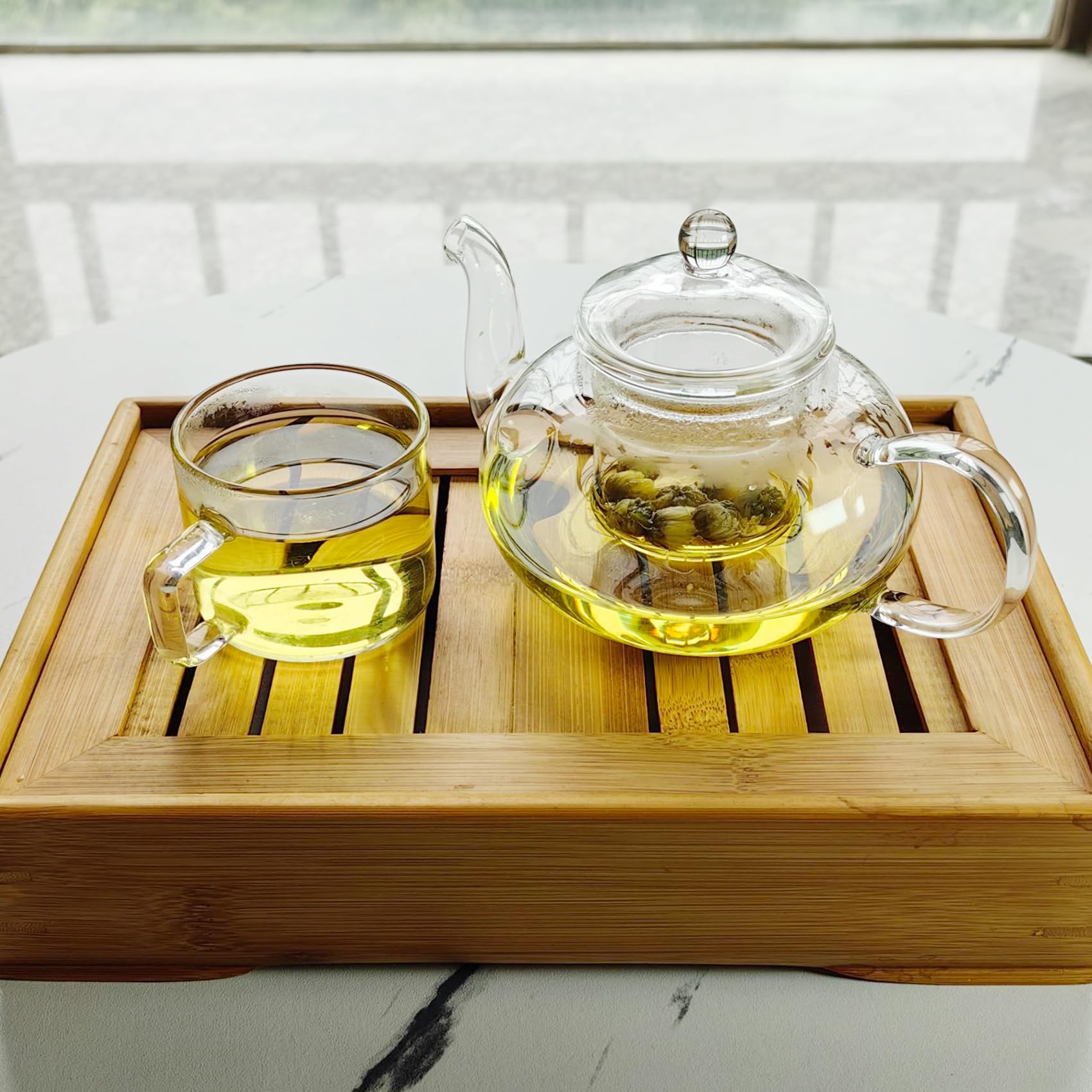 Clear Glass Teapot with Infuser, Stovetop Safe Teapot, Home Brewer for Flower Tea and Loose Leaf Tea T-P-6 (400ml/13.5oz)