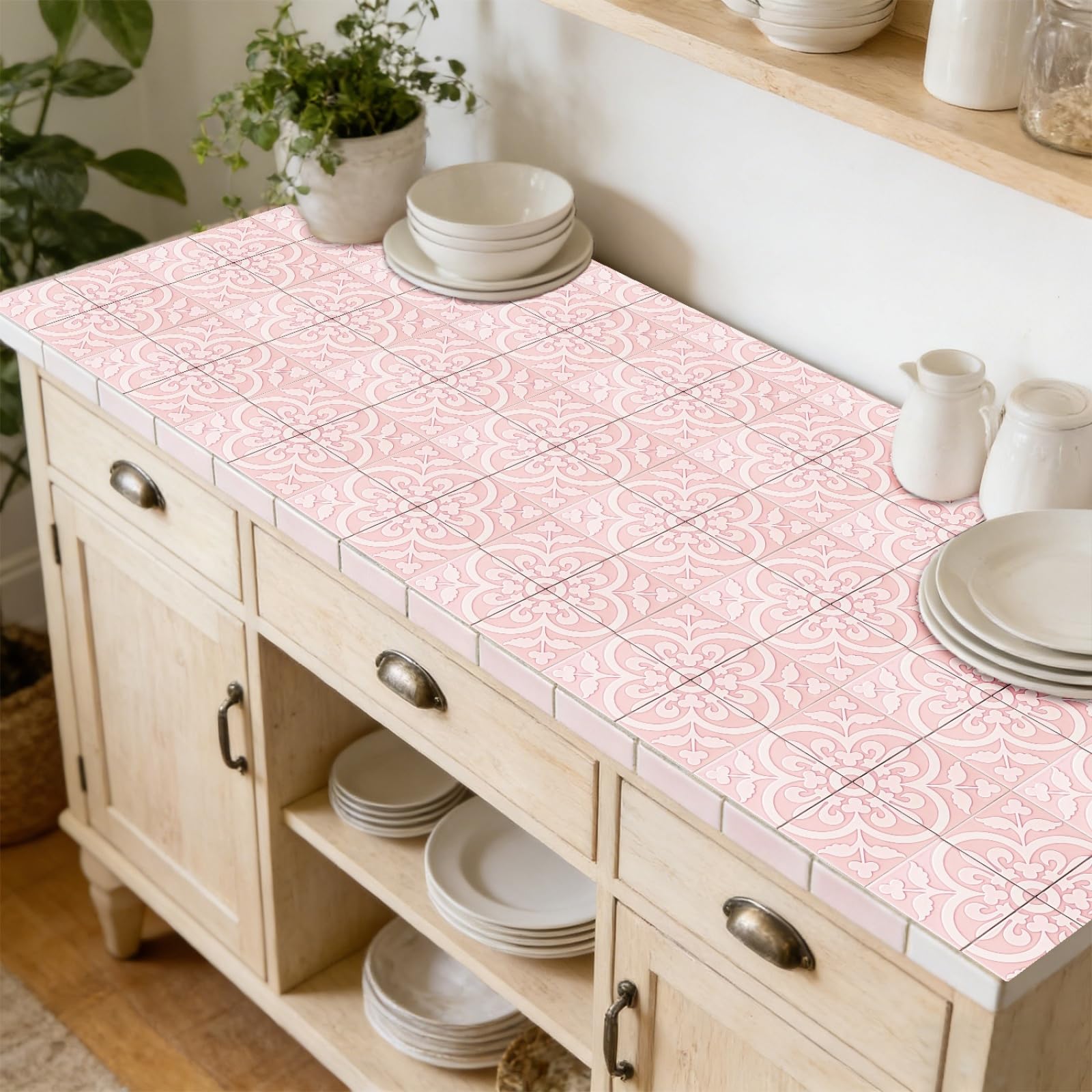 LMYSXAOZ Stick on Tiles 10x10cm Pink Peel and Wall Stickers Waterproof Oil Proof PVC Decorative for Bathroom Washroom Bedroom,Floor