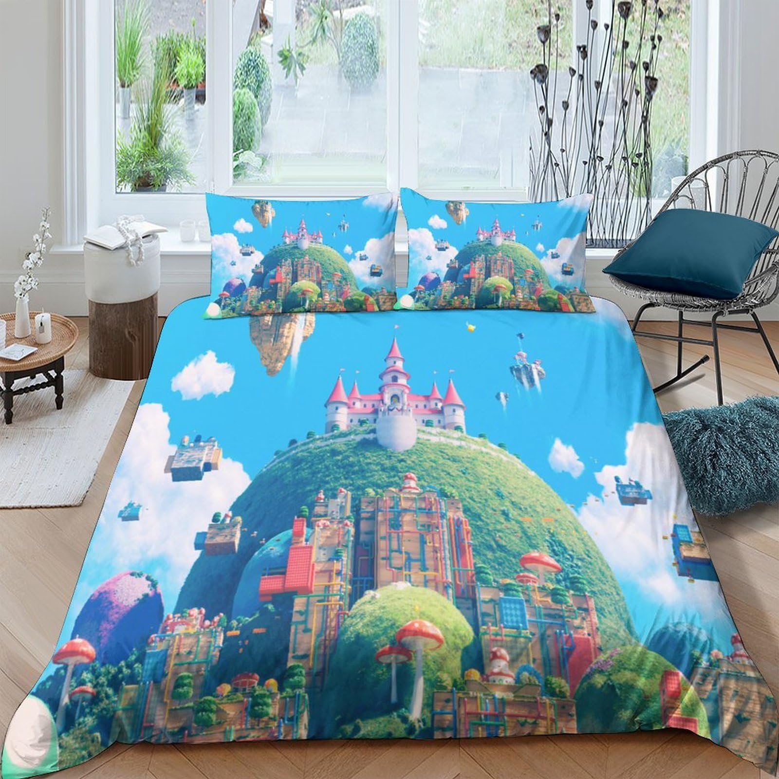 Ctjqhvkz Style-3 3D Printed Fantasy Castle Fitted Sheet Microfiber Soft Breathable Floating Island Mattress Cover For Bedroom Decor Single（135X200cm）