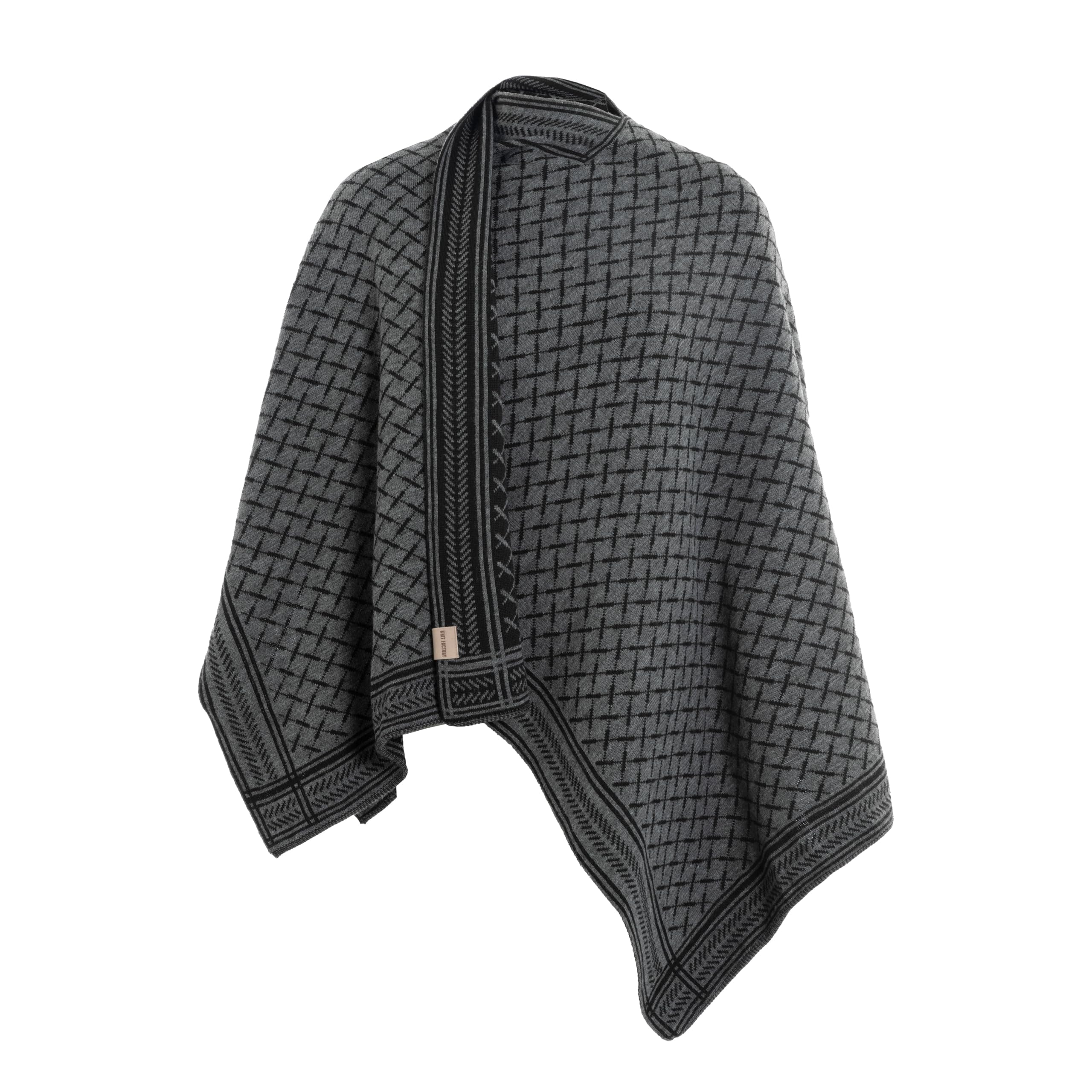 Knit Factory - Dusk Shawl Wrap - Knitted Poncho - Winter Women Poncho - Ladies Cape Coat - Shawls and Wraps - Blanket Scarf - Black/Anthracite - One Size