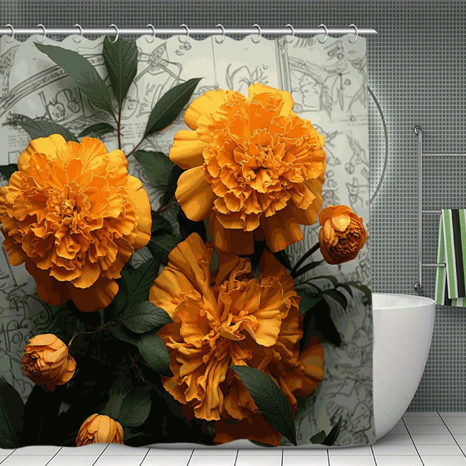 VstaDank Marigold Bath Curtain Elegant Heavy Duty Shower Curtains 70x70 in Rustic Farmhouse Cloth Shower Curtains Neutral Modern Bath Curtain for Bathroom