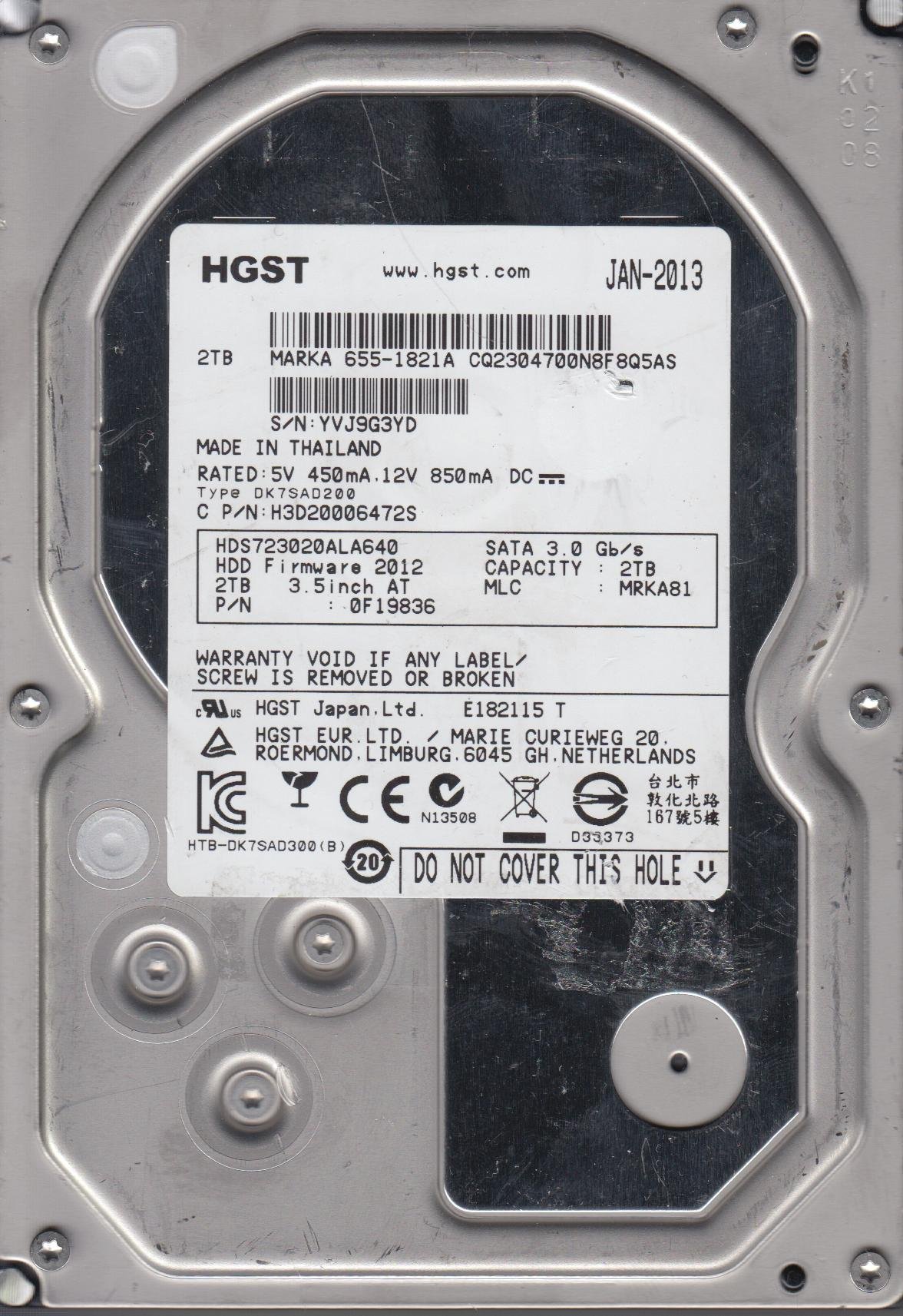hds723020bla642、PN 0?F12115、MLC mnra10、Hitachi 2tb SATA 3.5ハードドライブ Amazon | hds723020bla642、PN 0 F12115、MLC mnr180、Hitachi