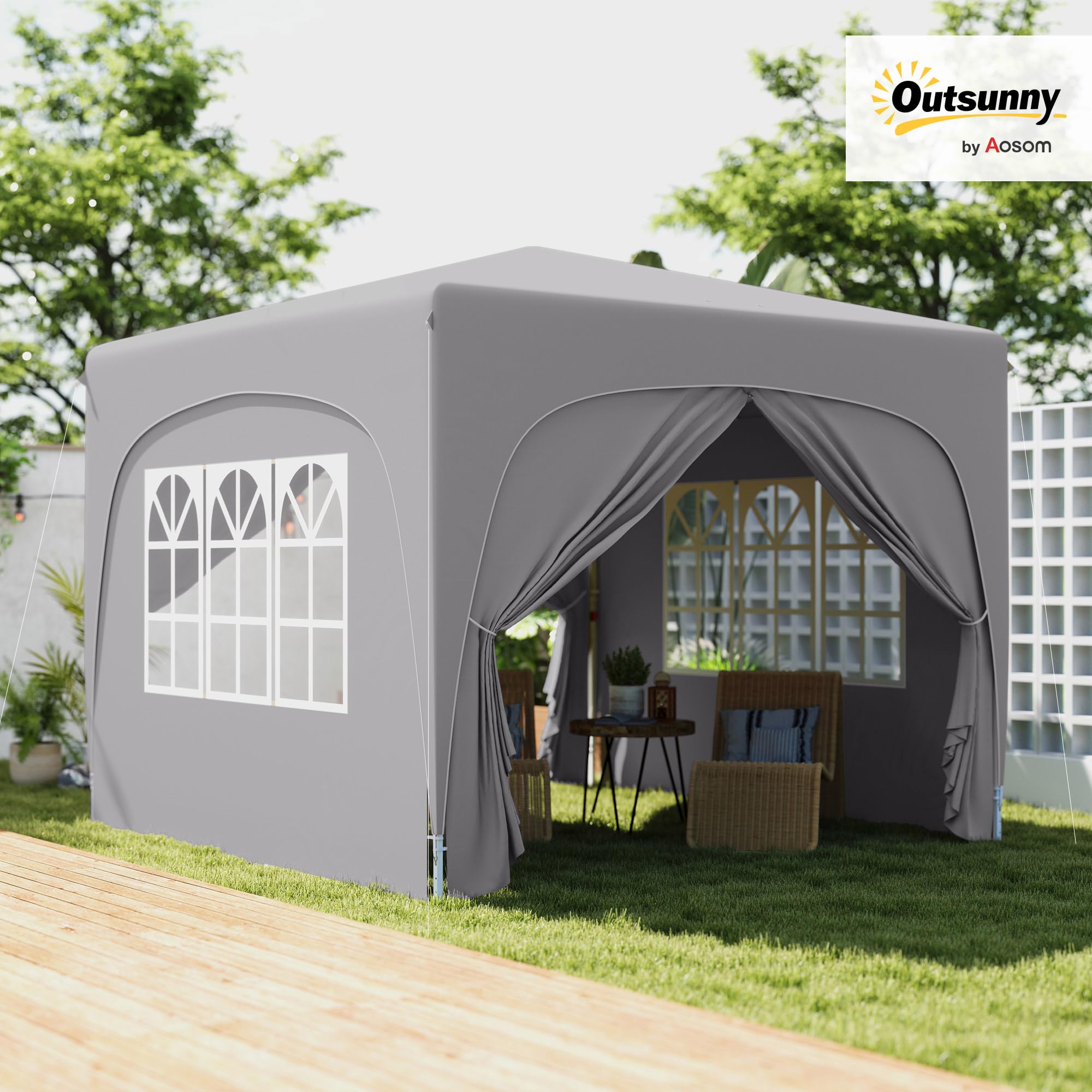 Outsunny Gazebo 3x3 m Pieghevole con Pareti a Rete, Altezza Regolabile e Anti-UV, Gazebo da Giardino Pop Up, Tende per Eventi e Tendoni, Tenda per Giardino, Feste, Campeggio, Grigio Chiaro