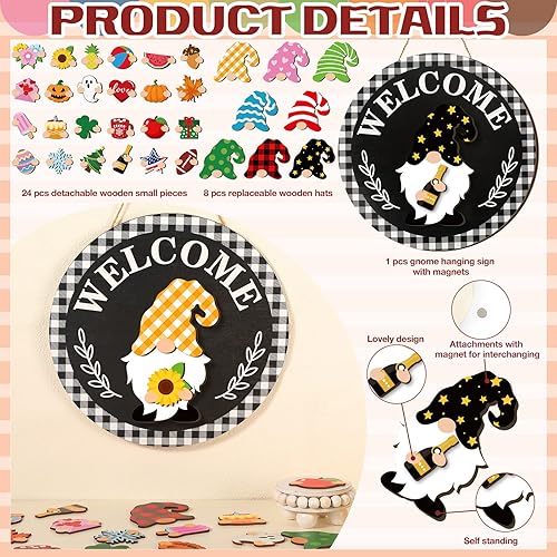 Miniatura 10 de Qunclay Decoración de gnomo de madera intercambiable para el día de San Valentín, decoración de bandeja escalonada de temporada con 15 piezas