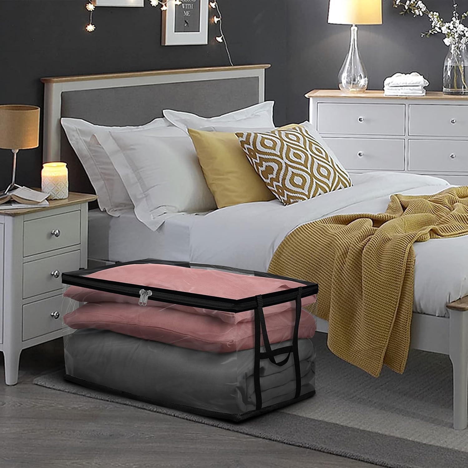 Covers & all Clear Storage Bag, 90 litres Large size, Heavy Duty 20 mil Clear PVC fabric, Multi-purpose Organizer with zipper and handles (23”L x 17"W x 14"H, Pack of 10)